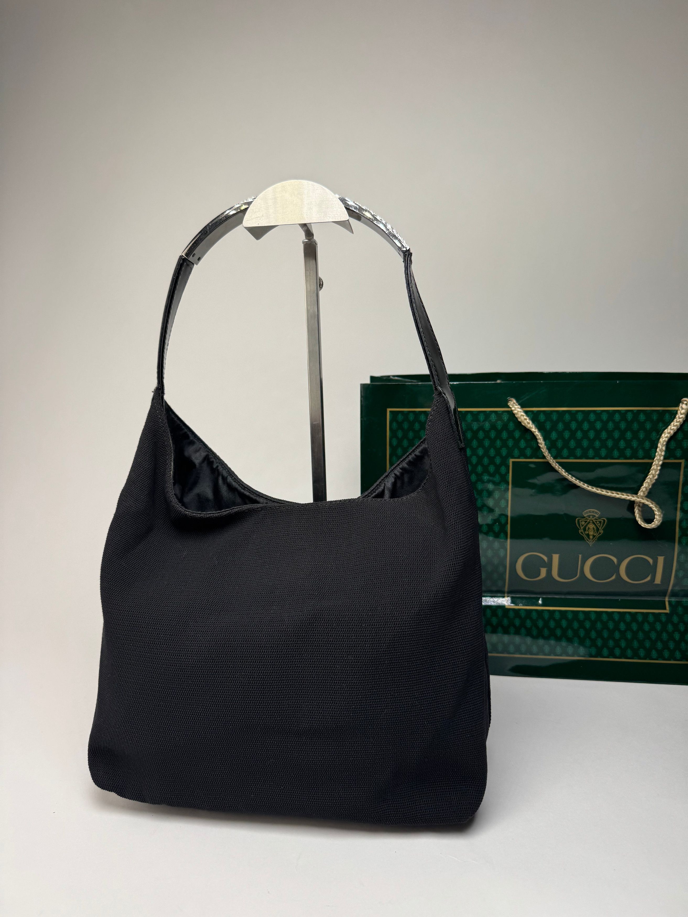 Gucci Vintage Canvas Patent Leather Handbag Black Size ONE SIZE - 14 Thumbnail