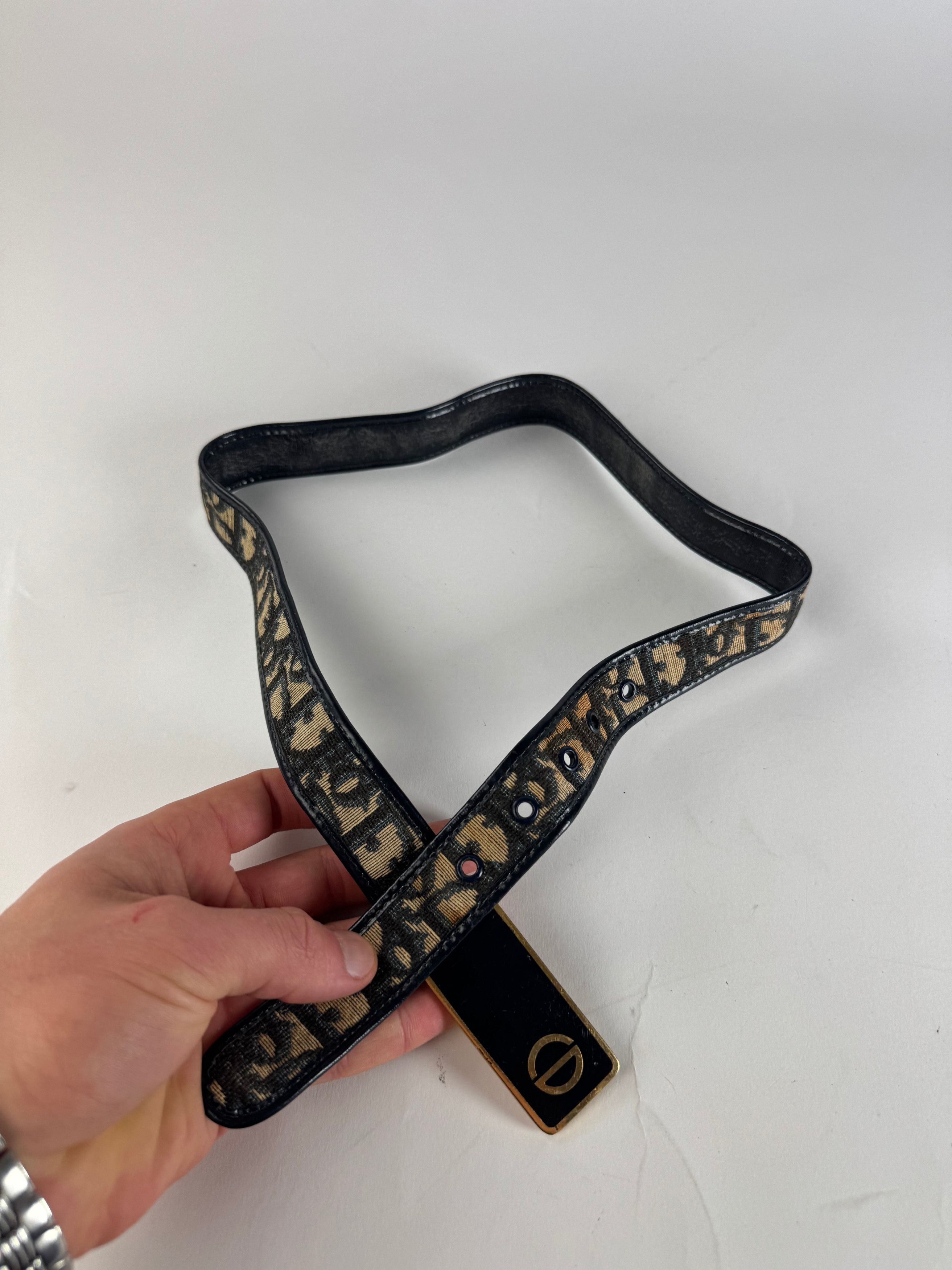 Dior Vintage Oblique Monogram Belt Beige Navy Size ONE SIZE - 8 Thumbnail