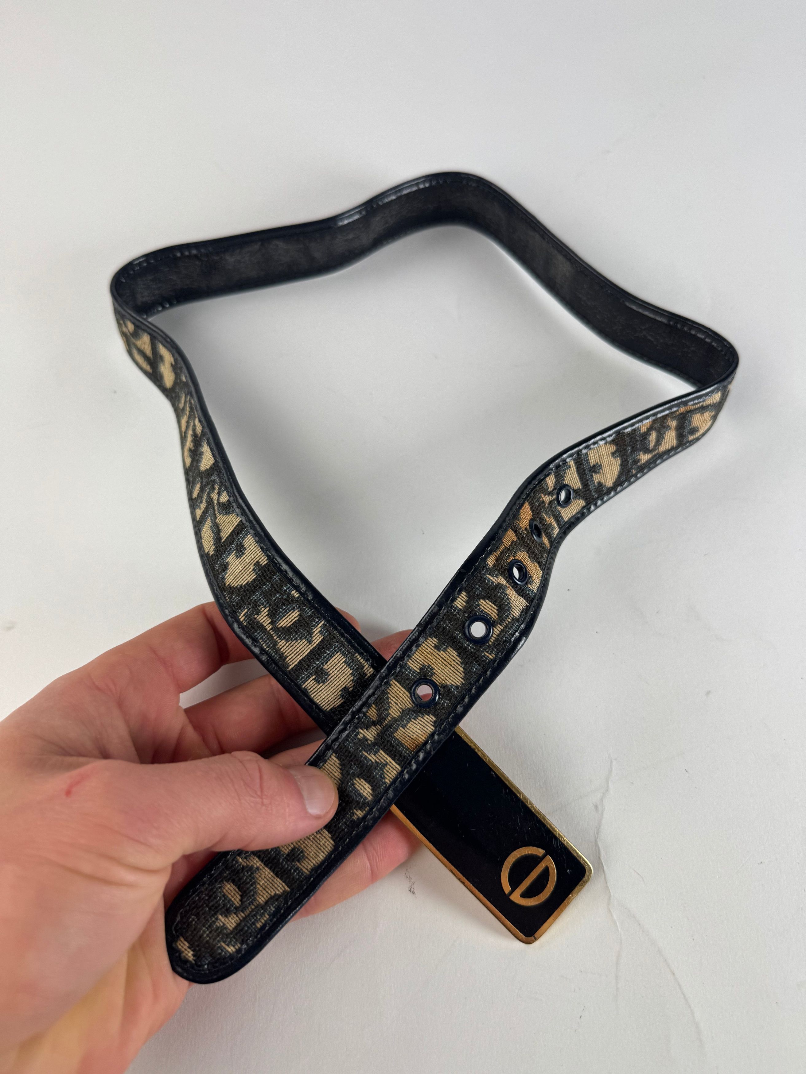 Dior Vintage Oblique Monogram Belt Beige Navy Size ONE SIZE - 9 Thumbnail