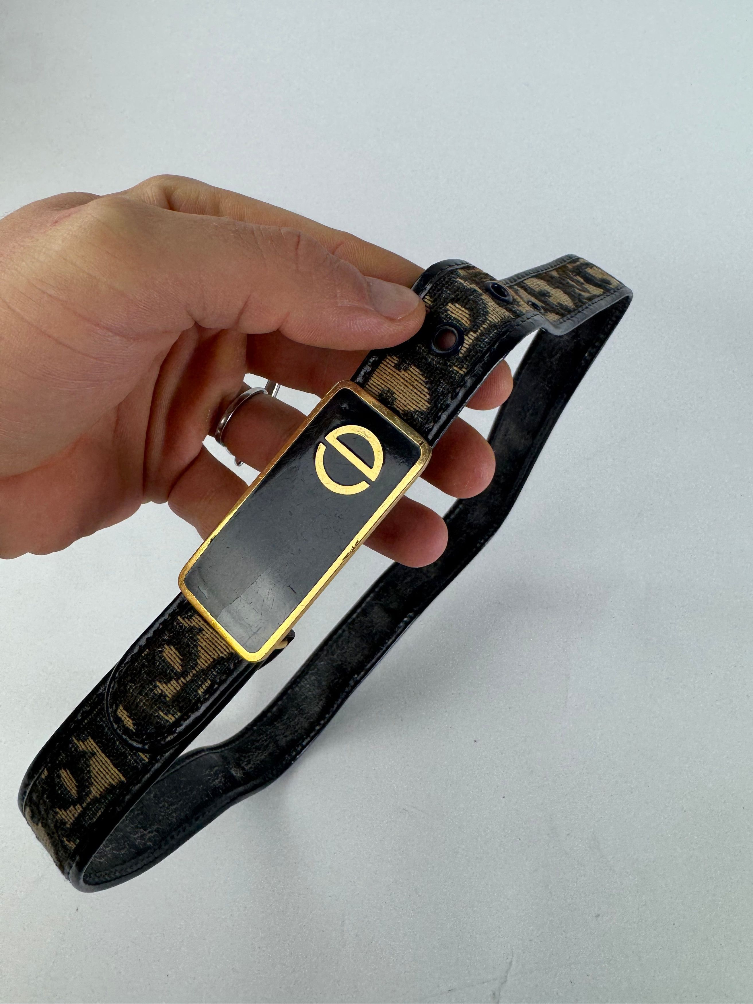 Dior Vintage Oblique Monogram Belt Beige Navy Size ONE SIZE - 3 Thumbnail