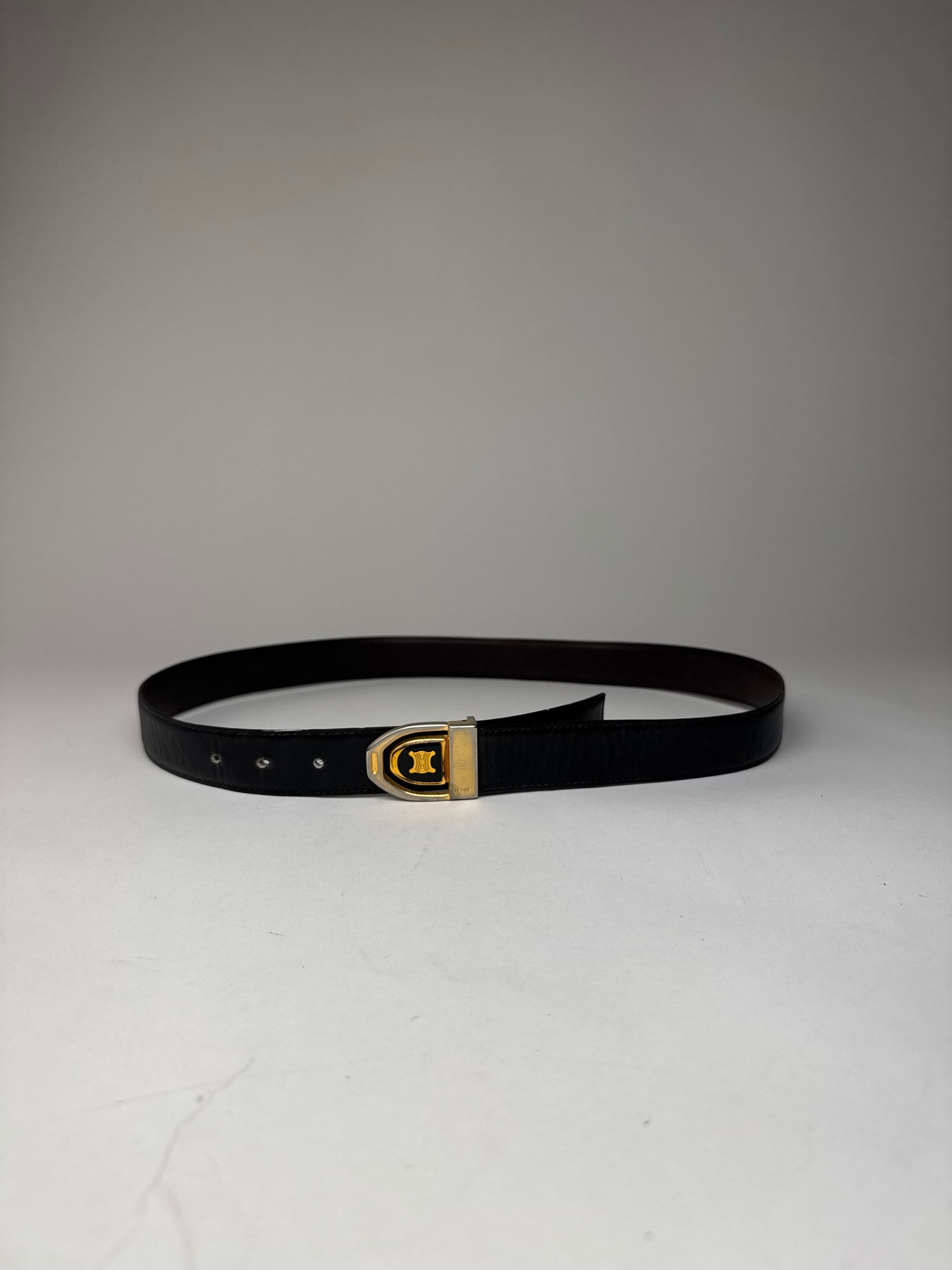 Celine Vintage Paris Triomphe Leather Belt Black Size ONE SIZE - 7 Thumbnail