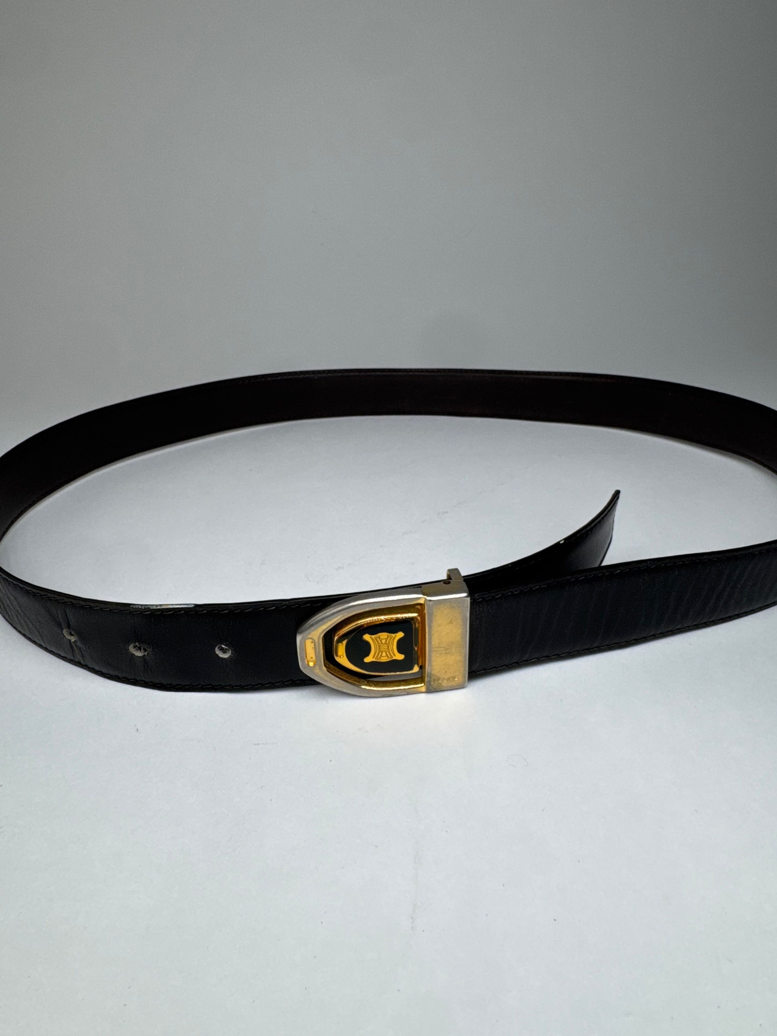 Celine Vintage Paris Triomphe Leather Belt Black Size ONE SIZE - 2 Thumbnail