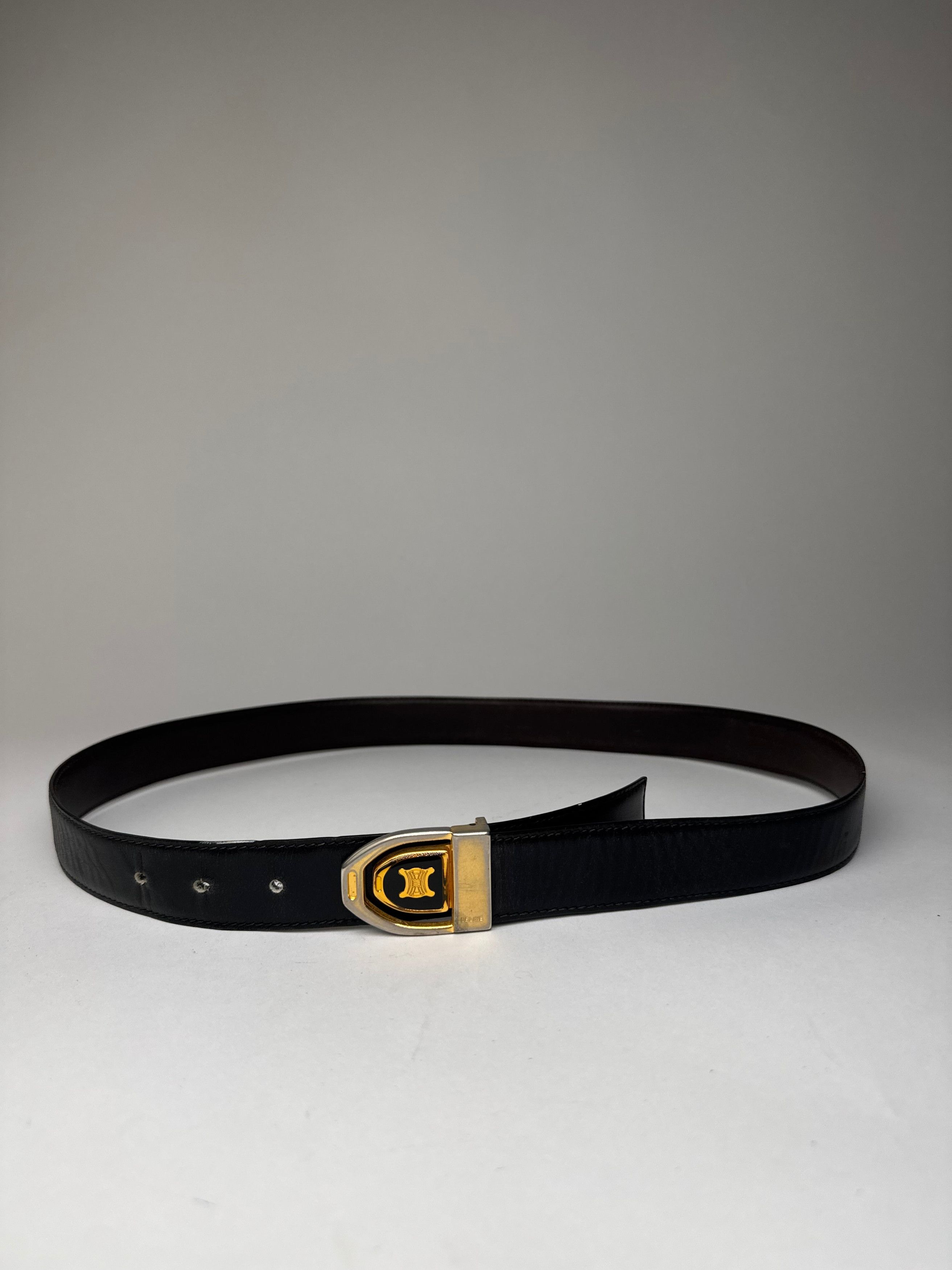 Celine Vintage Paris Triomphe Leather Belt Black Size ONE SIZE - 10 Thumbnail