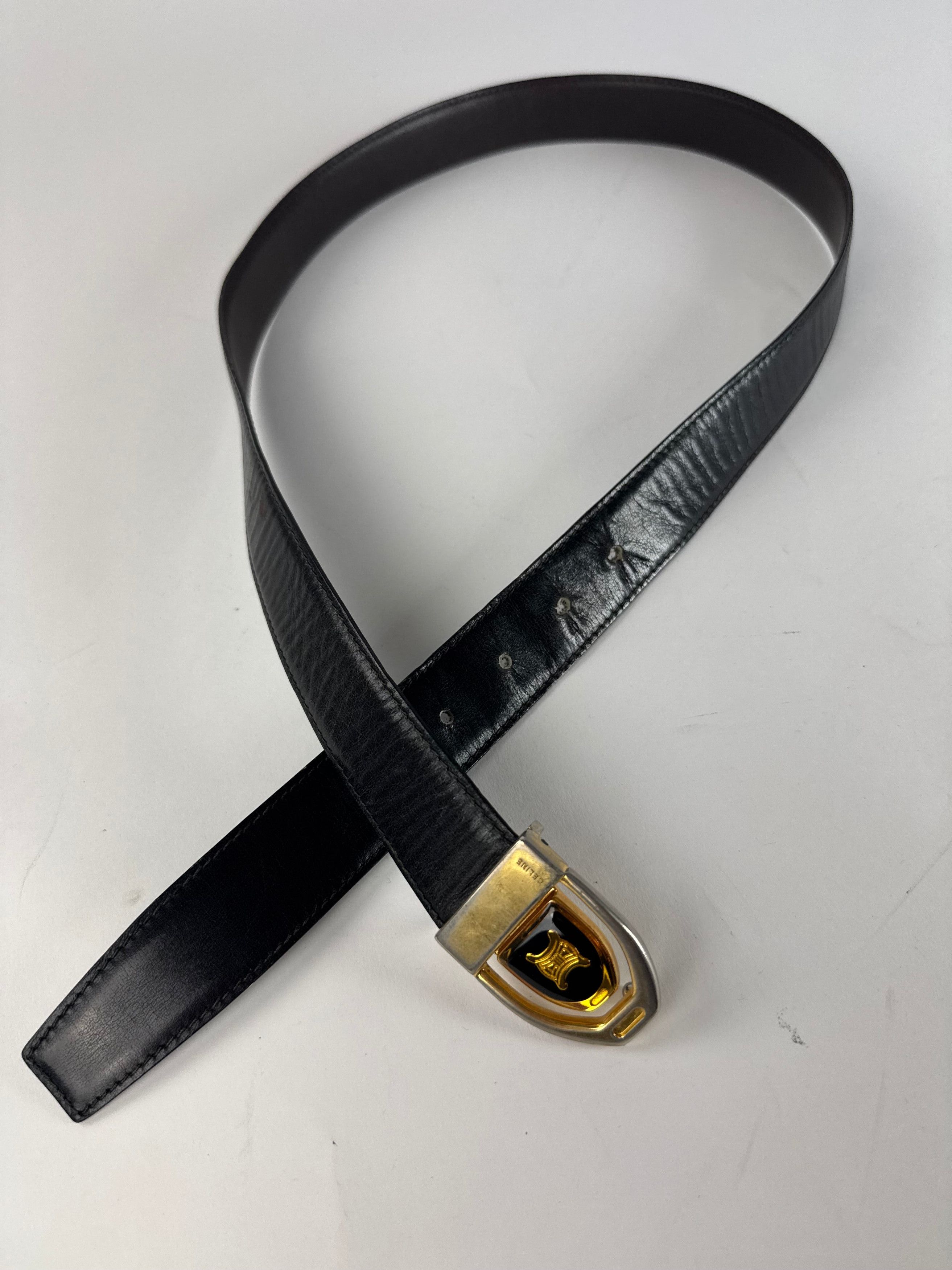 Celine Vintage Paris Triomphe Leather Belt Black Size ONE SIZE - 6 Thumbnail
