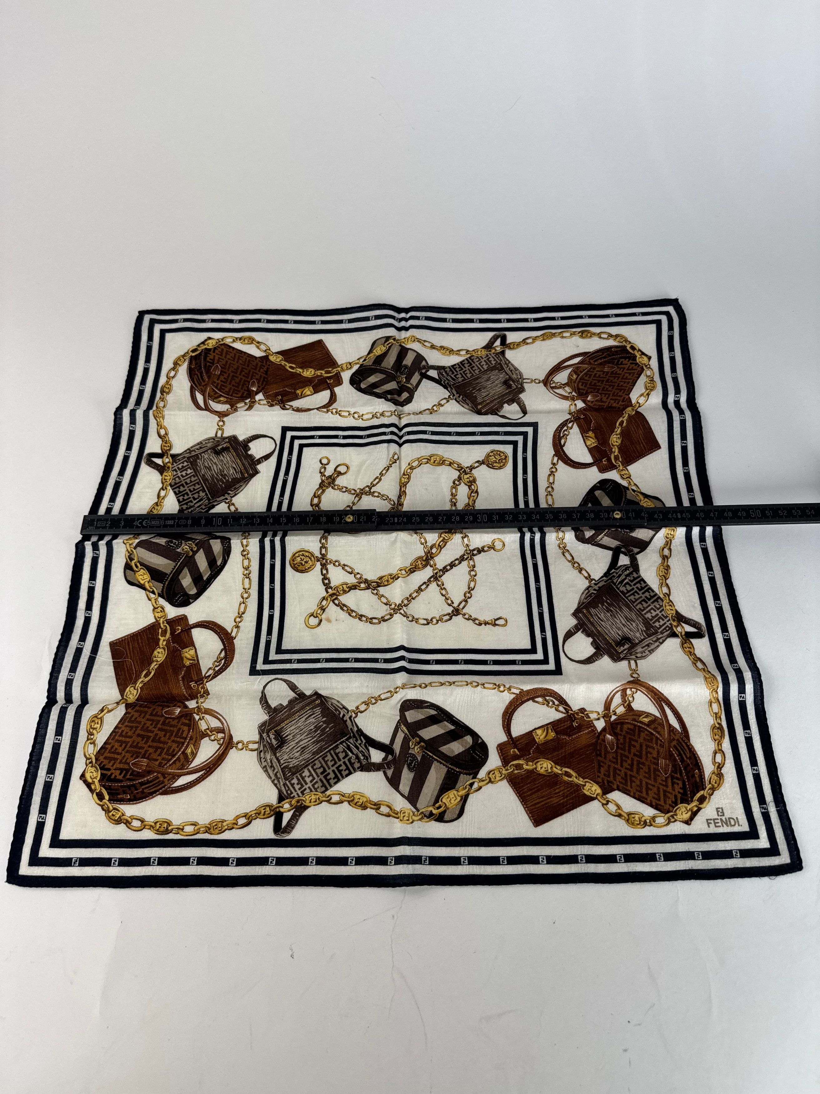 Fendi Vintage Abstract Scarf White Black Brown Size ONE SIZE - 7 Thumbnail