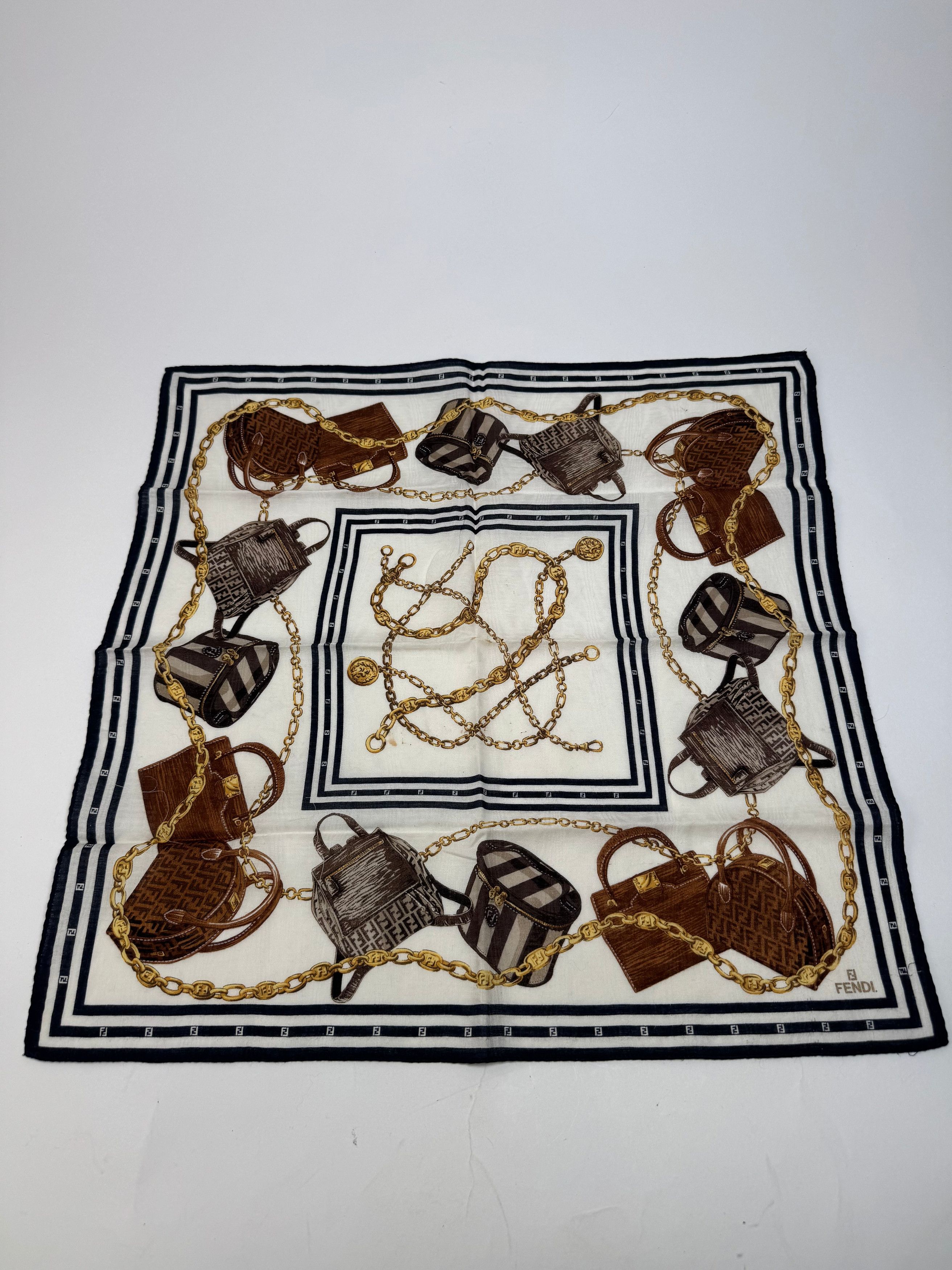 Fendi Vintage Abstract Scarf White Black Brown Size ONE SIZE - 9 Thumbnail