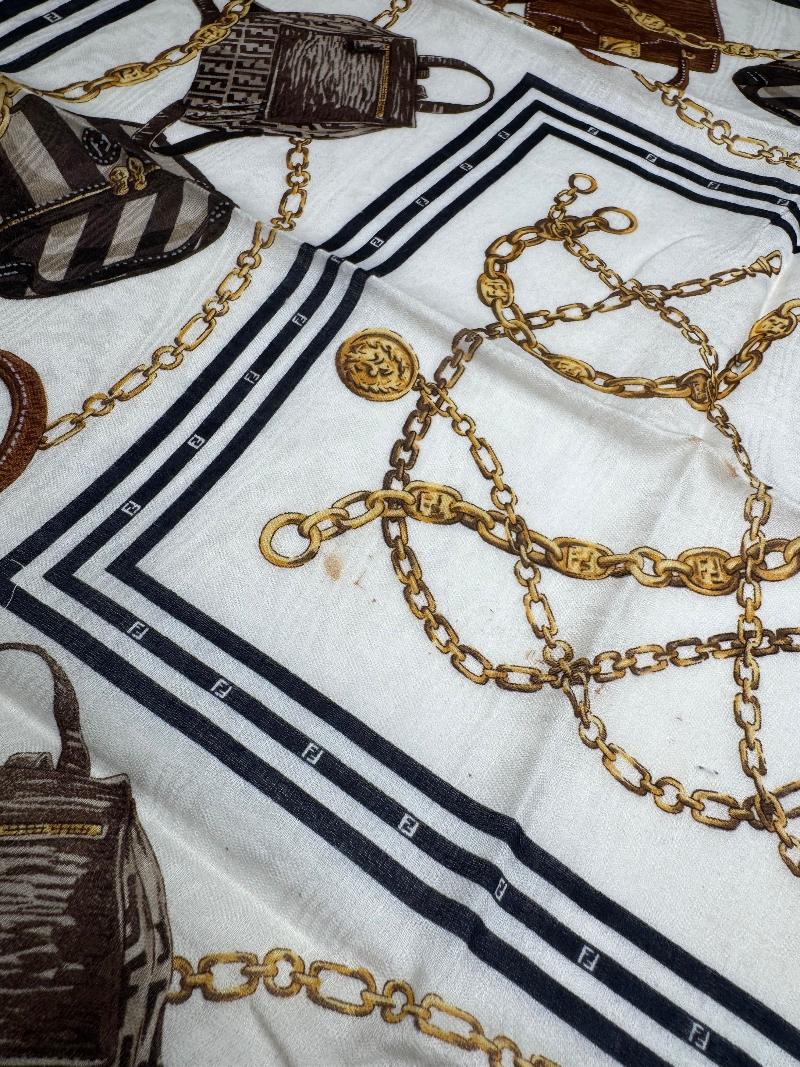 Fendi Vintage Abstract Scarf White Black Brown Size ONE SIZE - 4 Thumbnail