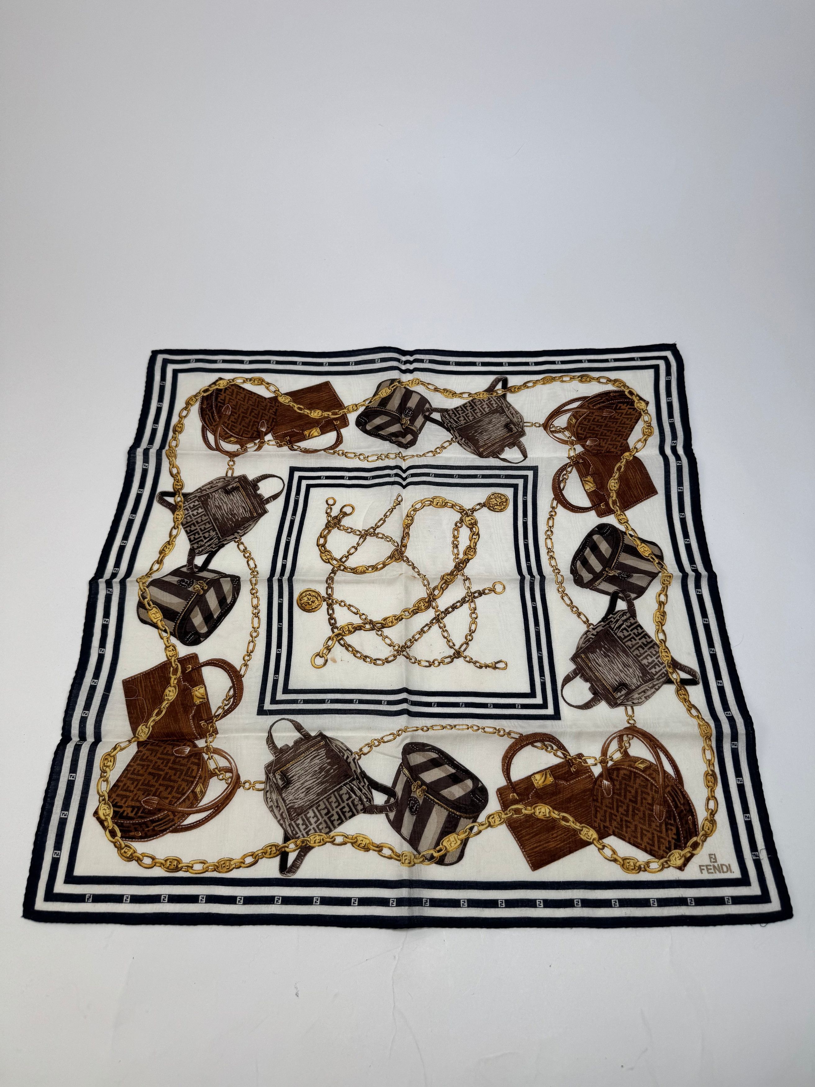 Fendi Vintage Abstract Scarf White Black Brown Size ONE SIZE - 6 Thumbnail