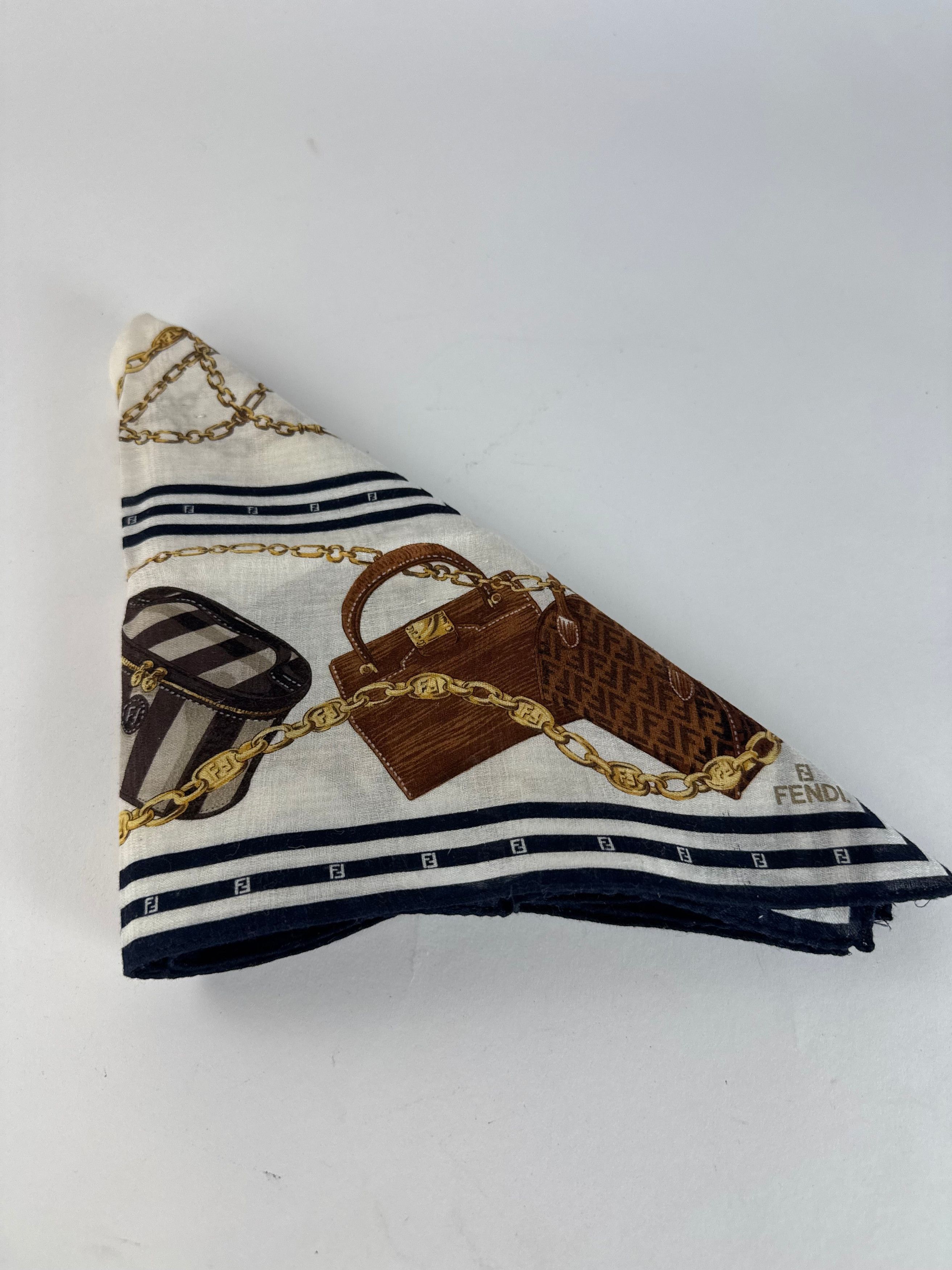 Fendi Vintage Abstract Scarf White Black Brown Size ONE SIZE - 8 Thumbnail