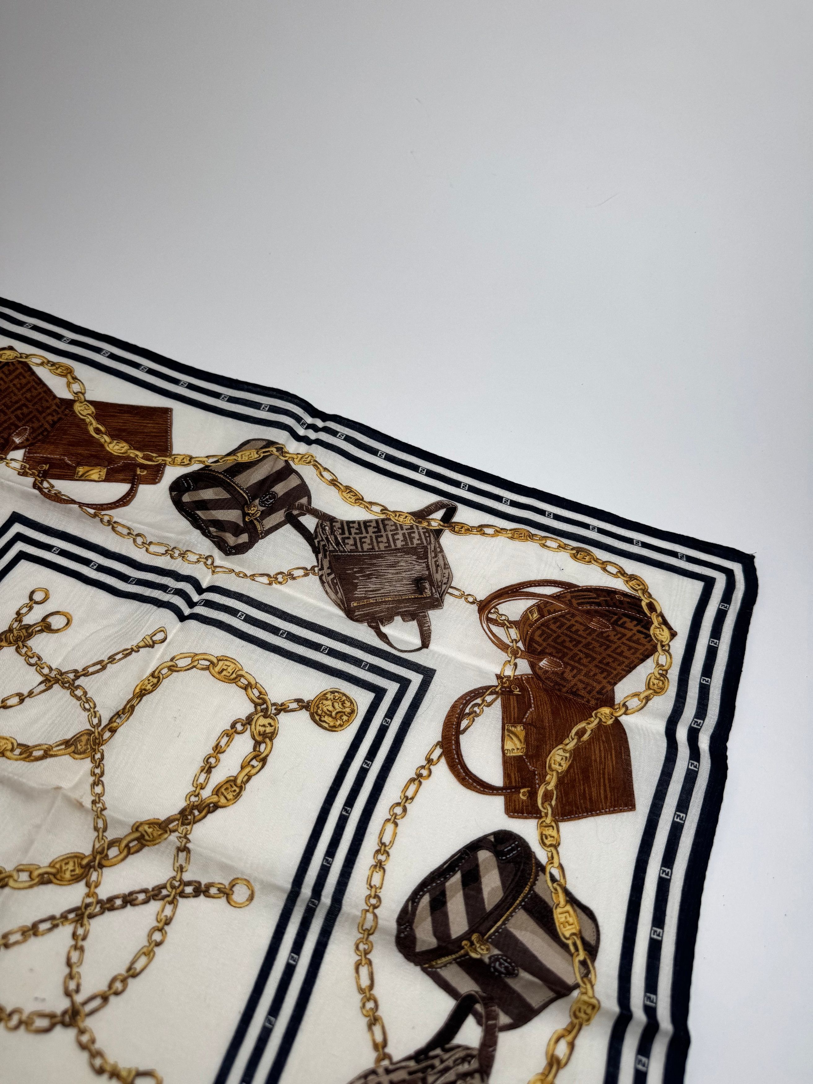 Fendi Vintage Abstract Scarf White Black Brown Size ONE SIZE - 5 Thumbnail