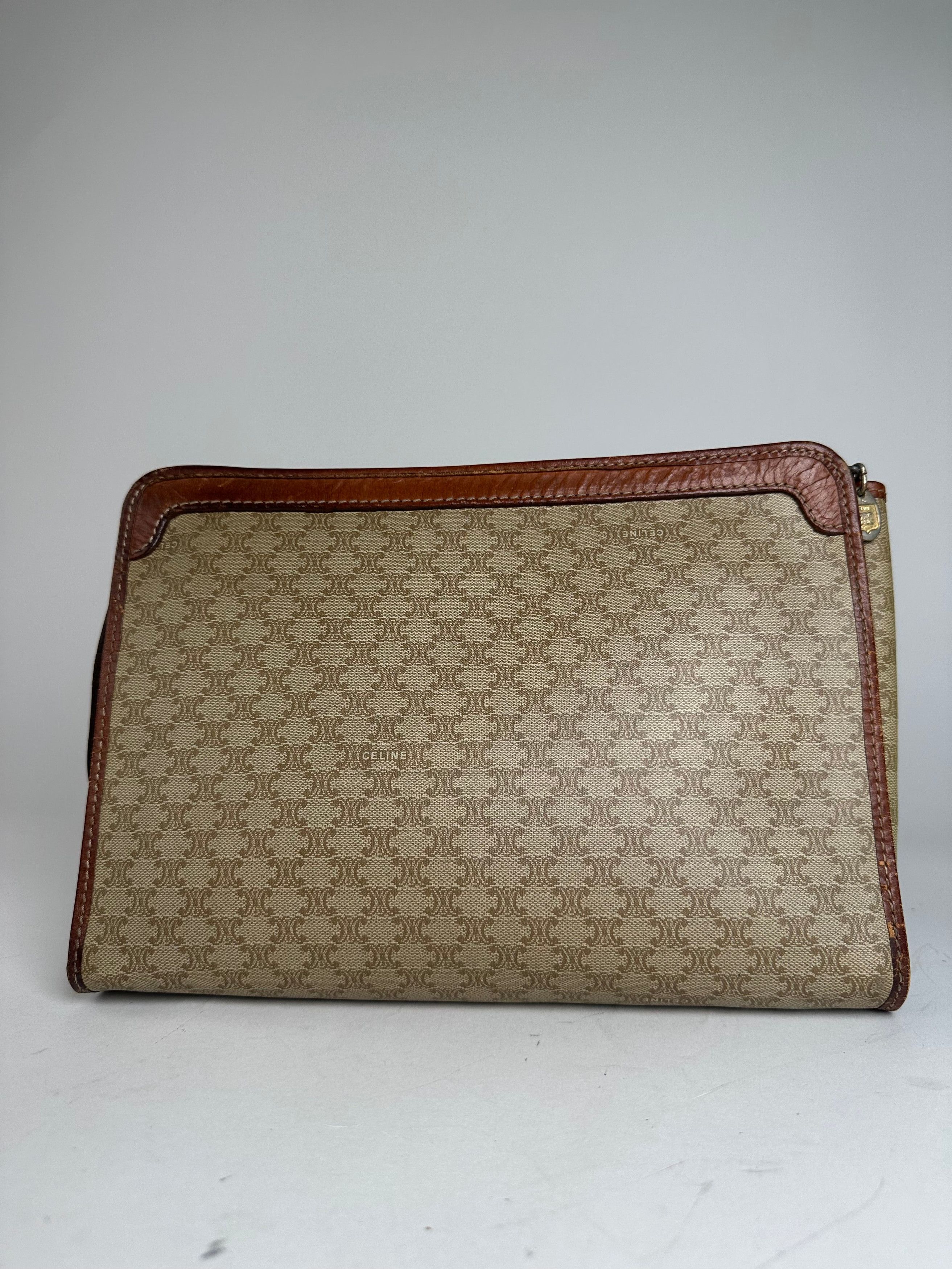 Celine Vintage Paris Triomphe Monogram Leather Clutch Beige Brown Size ONE SIZE - 2 Thumbnail