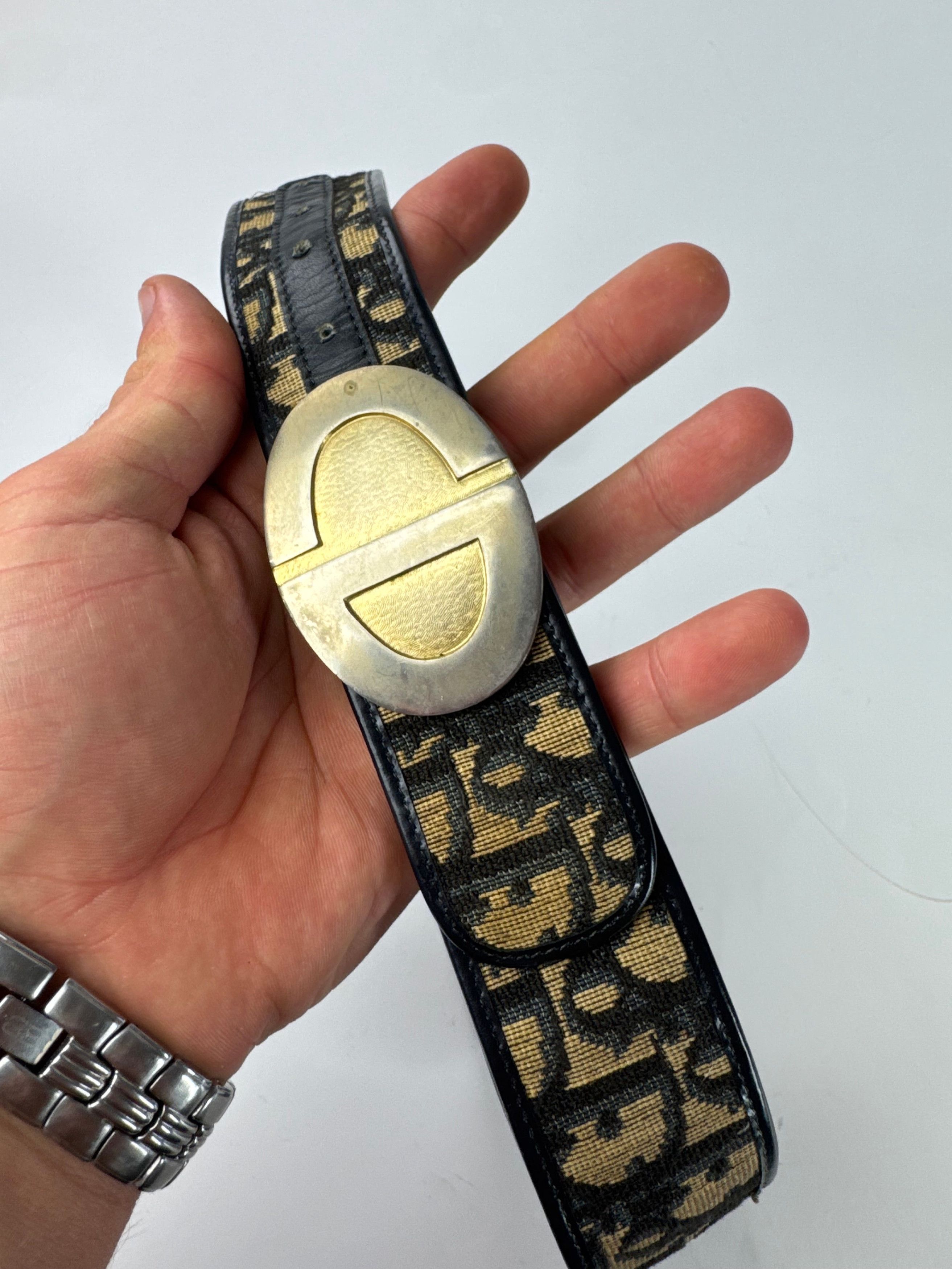 Dior Vintage Oblique Monogram Belt Beige Navy Size ONE SIZE - 3 Thumbnail