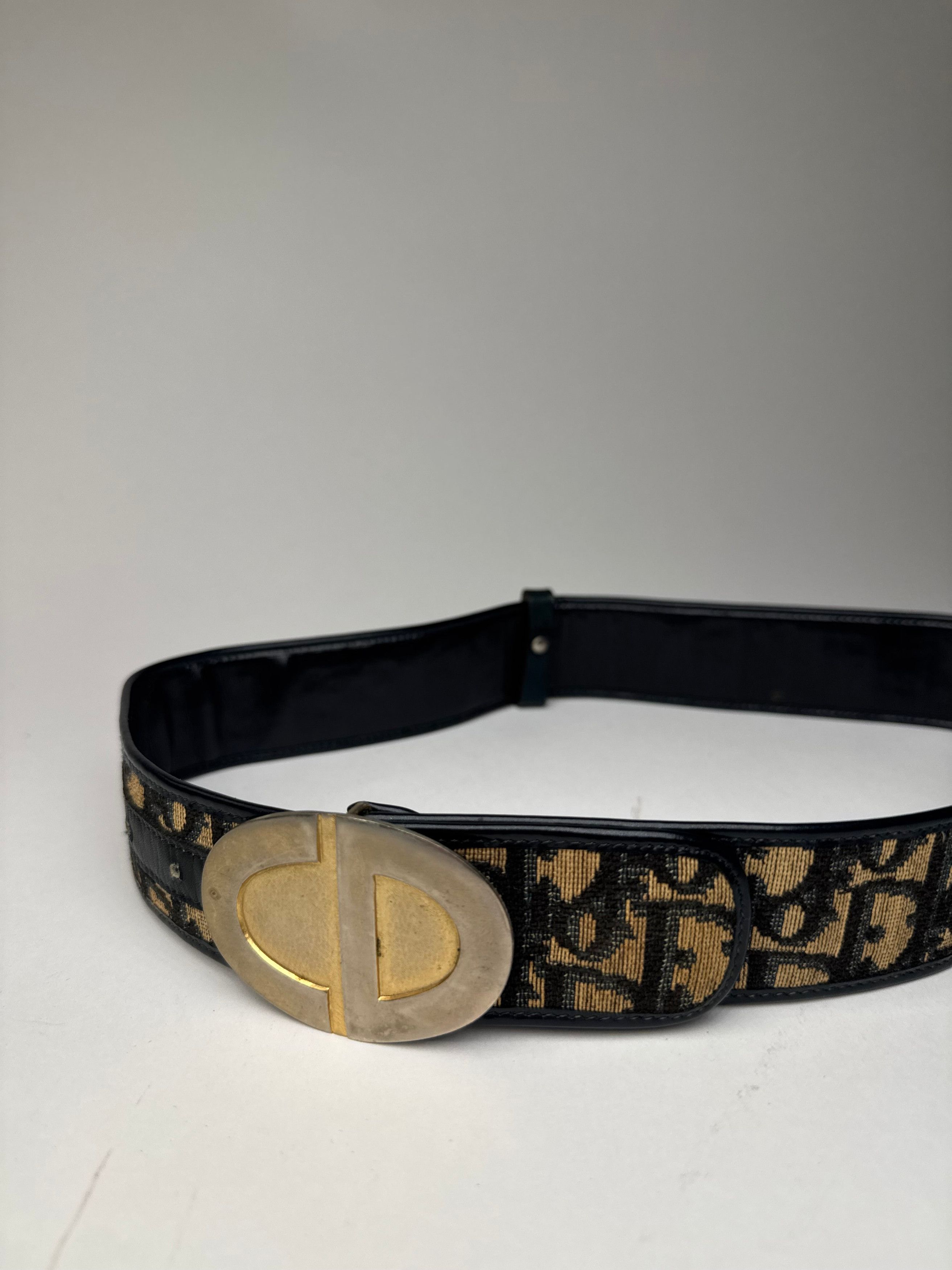 Dior Vintage Oblique Monogram Belt Beige Navy Size ONE SIZE - 4 Thumbnail