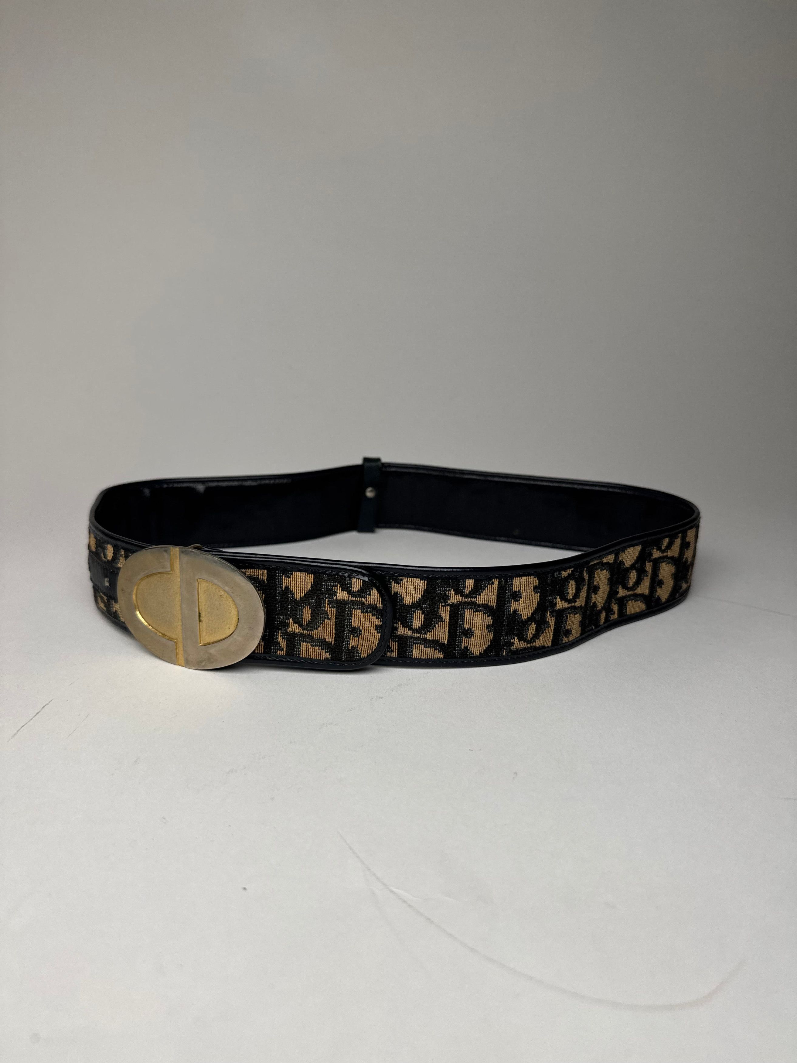 Dior Vintage Oblique Monogram Belt Beige Navy Size ONE SIZE - 2 Thumbnail