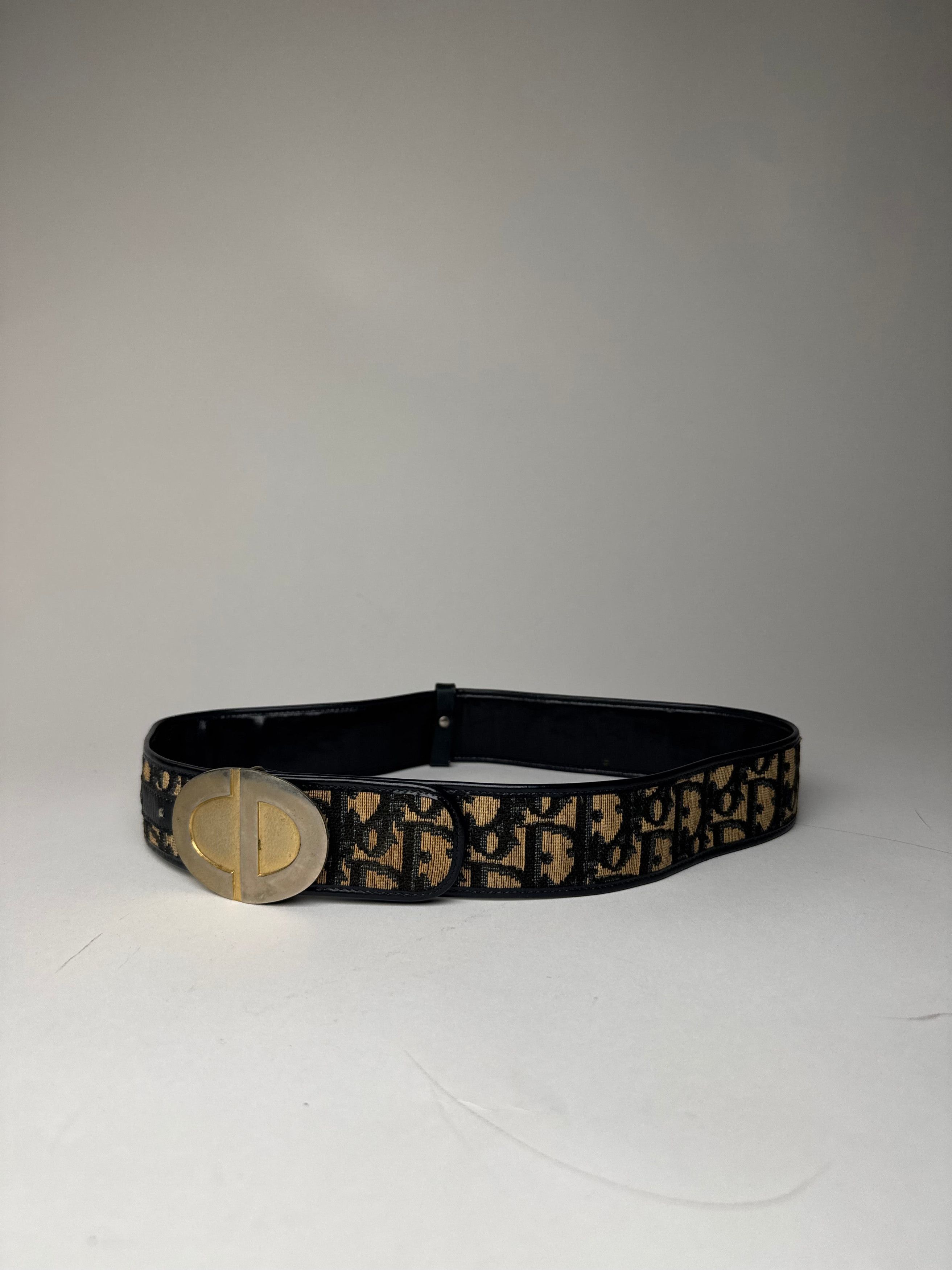 Dior Vintage Oblique Monogram Belt Beige Navy Size ONE SIZE - 11 Thumbnail