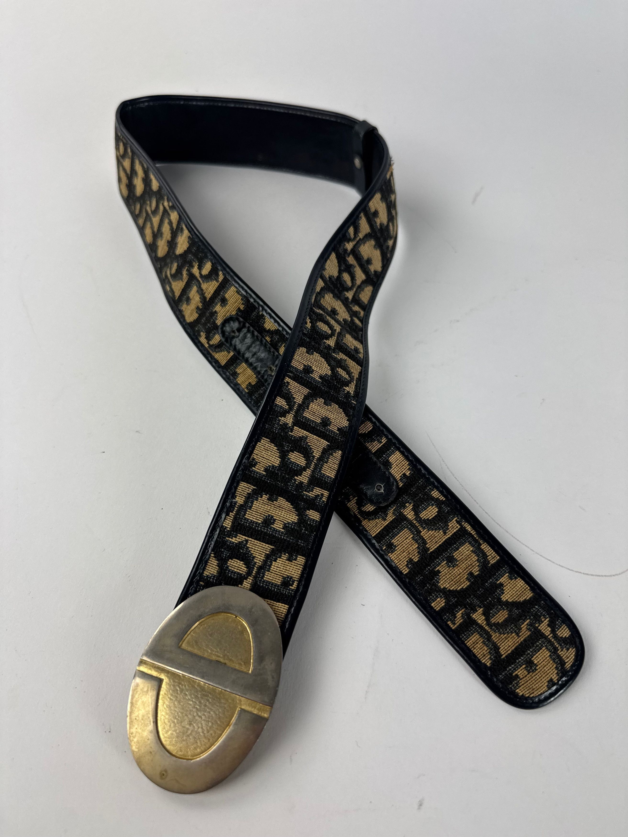 Dior Vintage Oblique Monogram Belt Beige Navy Size ONE SIZE - 9 Thumbnail