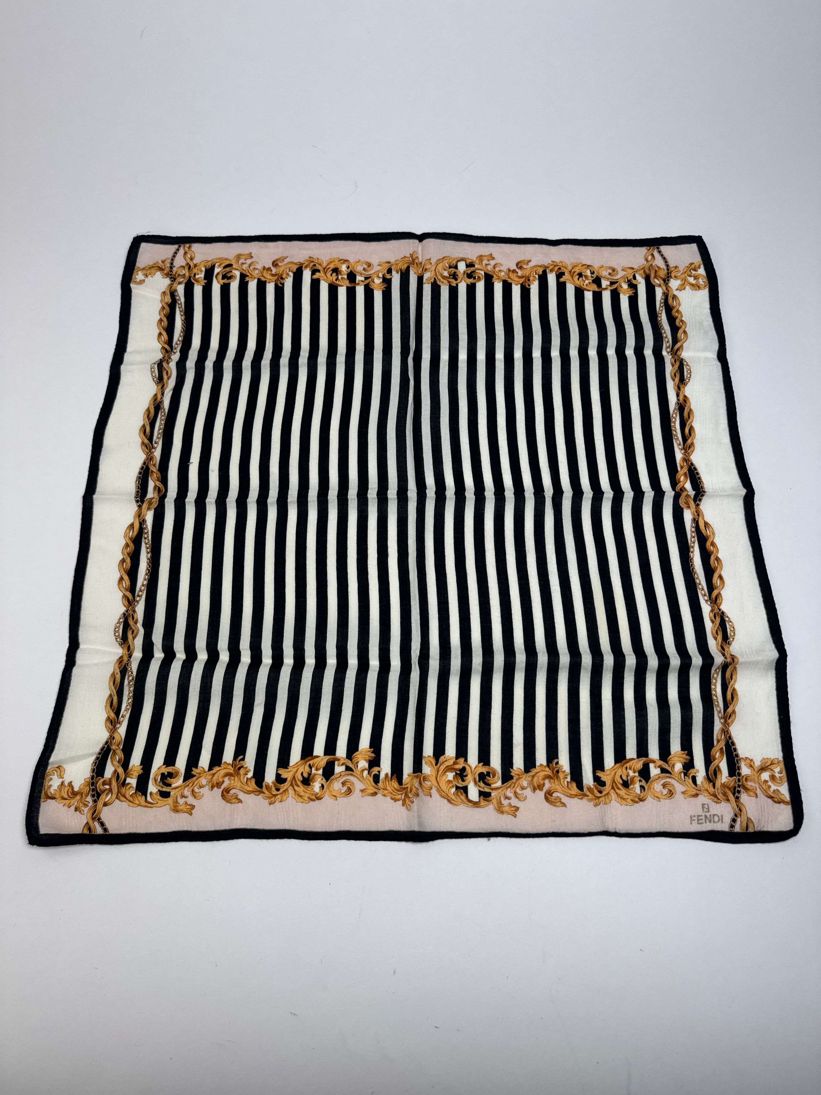 Fendi Vintage Striped Scarf Black White Gold Size ONE SIZE - 9 Thumbnail