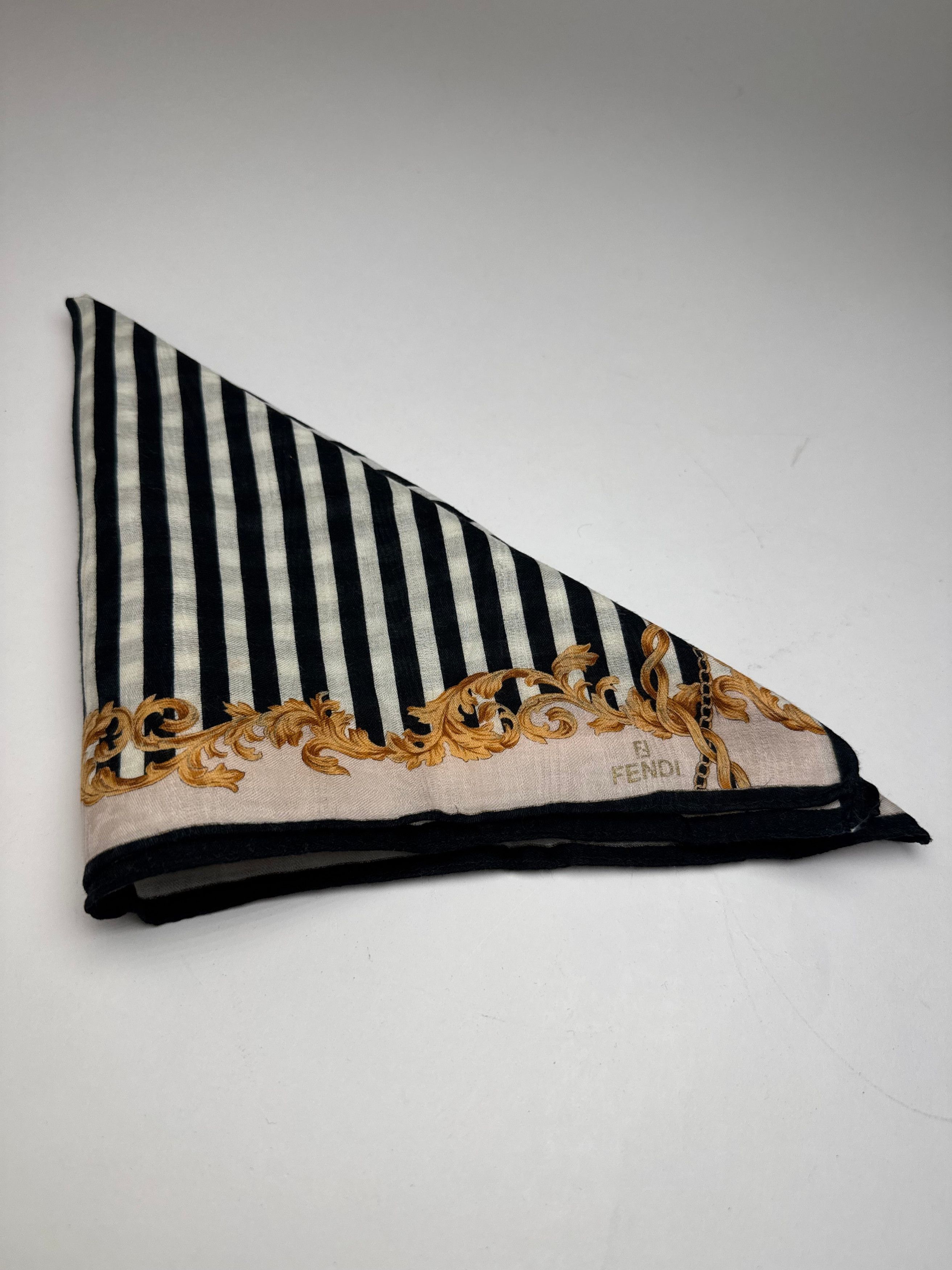 Fendi Vintage Striped Scarf Black White Gold Size ONE SIZE - 8 Thumbnail