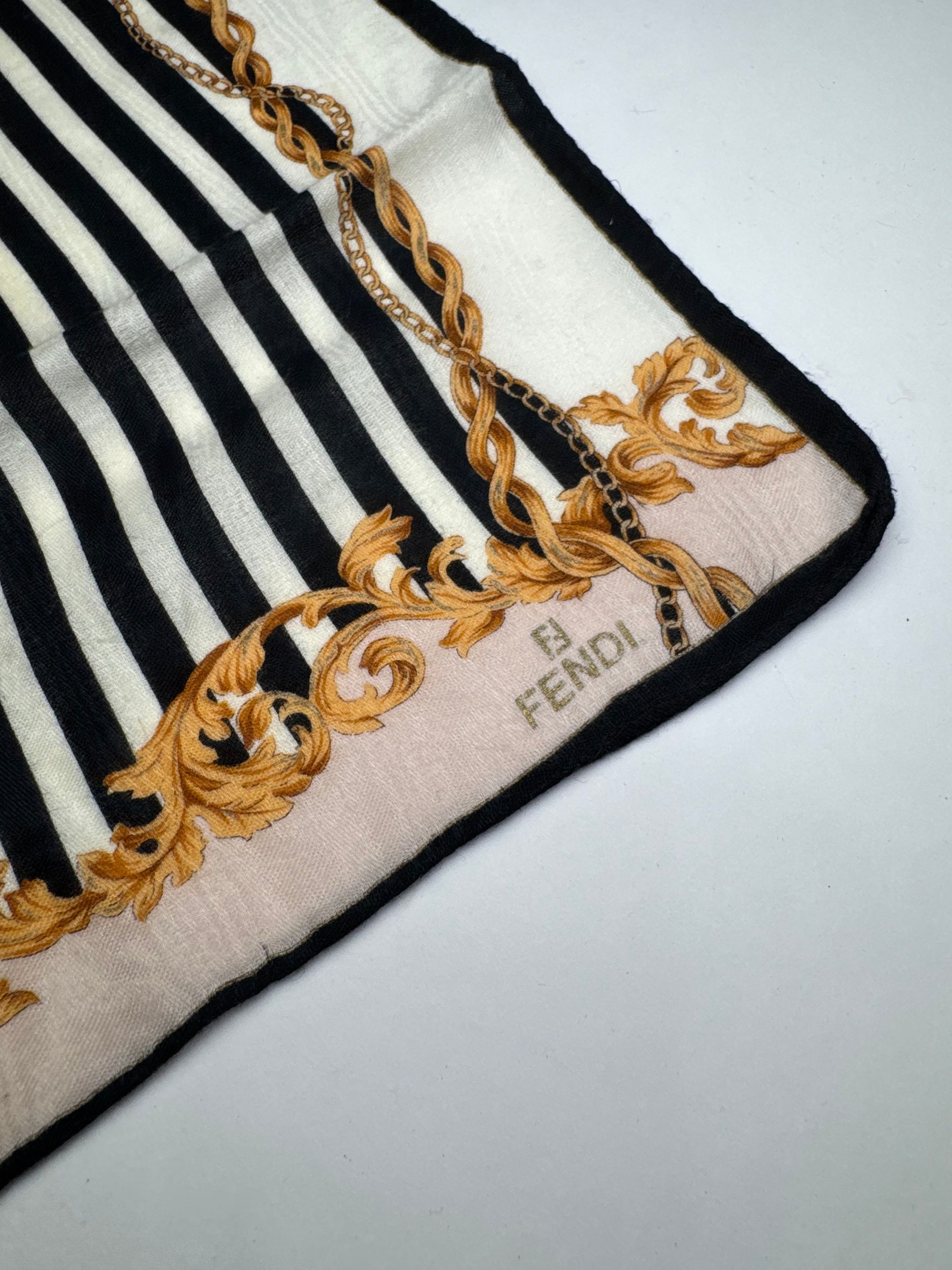 Fendi Vintage Striped Scarf Black White Gold Size ONE SIZE - 2 Thumbnail