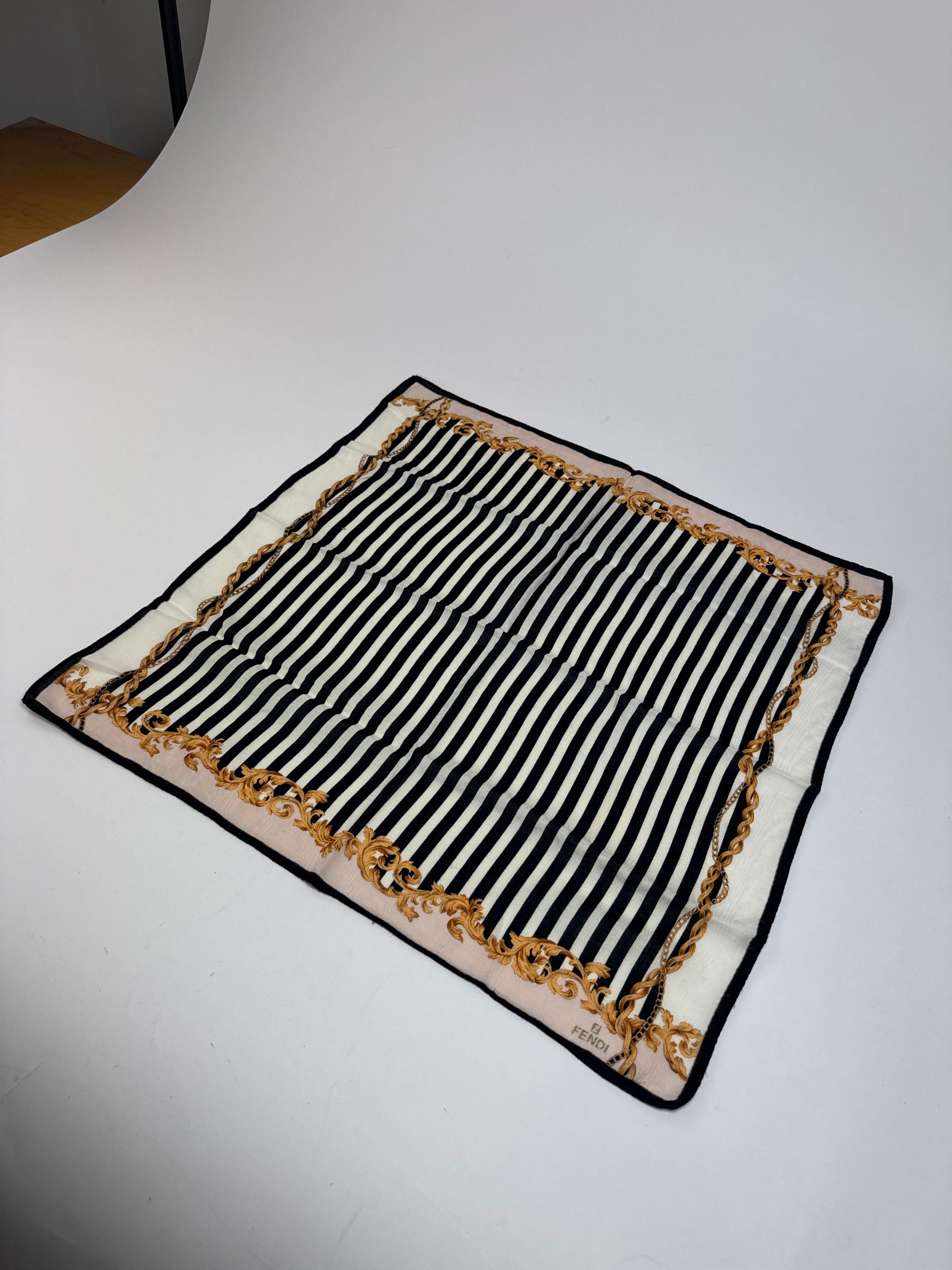 Fendi Vintage Striped Scarf Black White Gold Size ONE SIZE - 5 Thumbnail