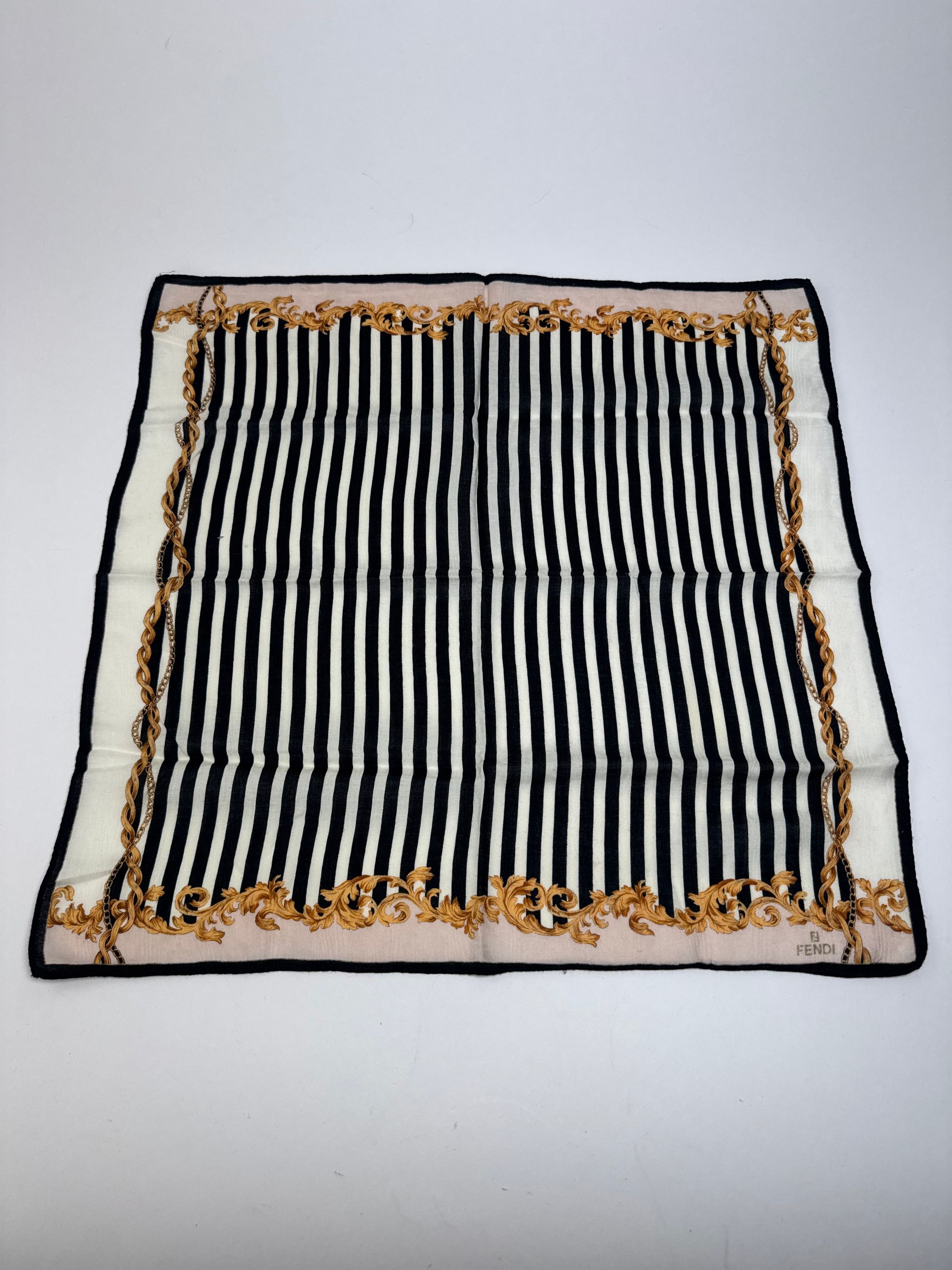 Fendi Vintage Striped Scarf Black White Gold Size ONE SIZE - 4 Thumbnail