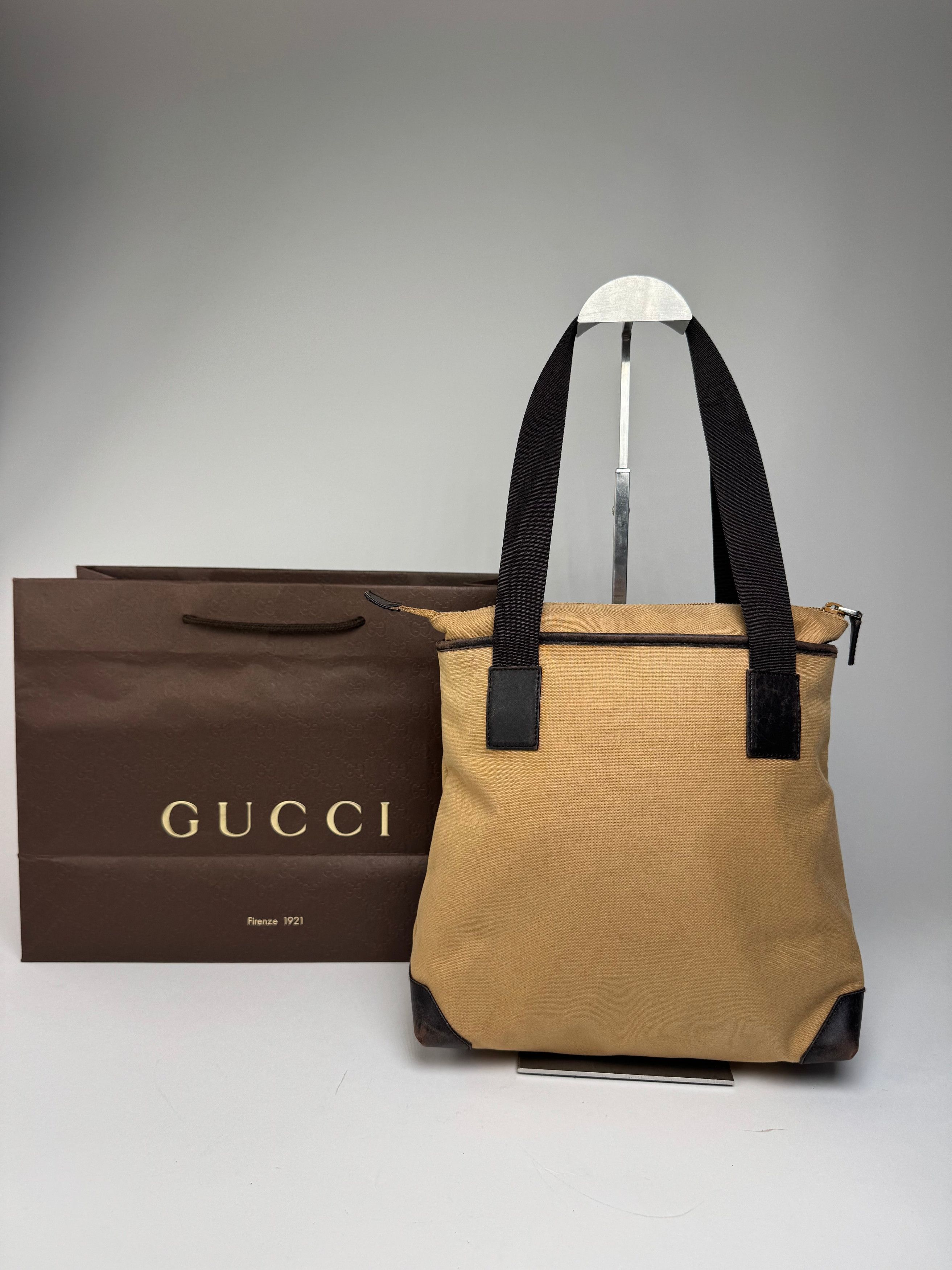 Gucci Vintage Canvas/Leather Handbag Camel Brown Size ONE SIZE - 2 Thumbnail