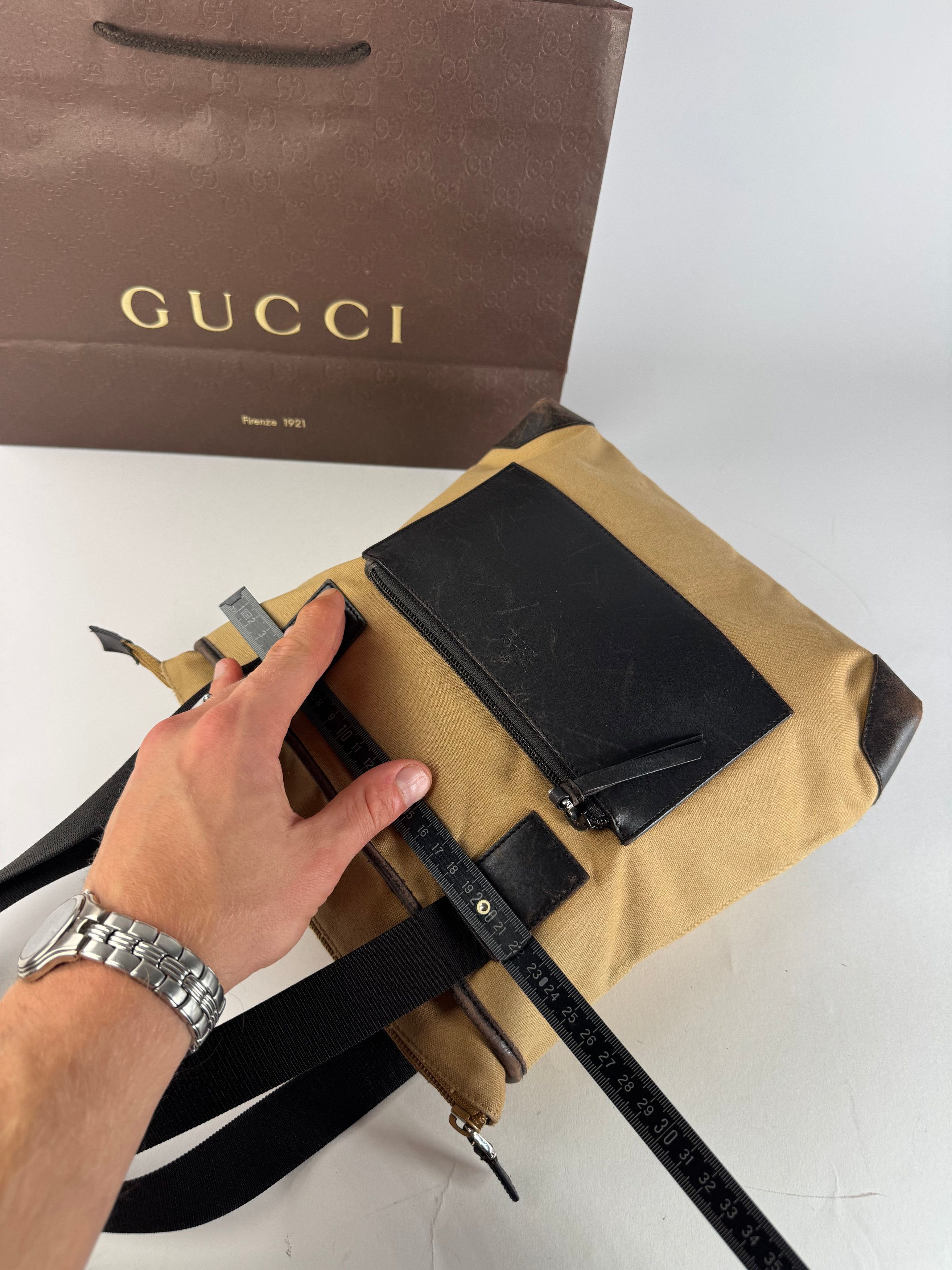 Gucci Vintage Canvas/Leather Handbag Camel Brown Size ONE SIZE - 9 Thumbnail