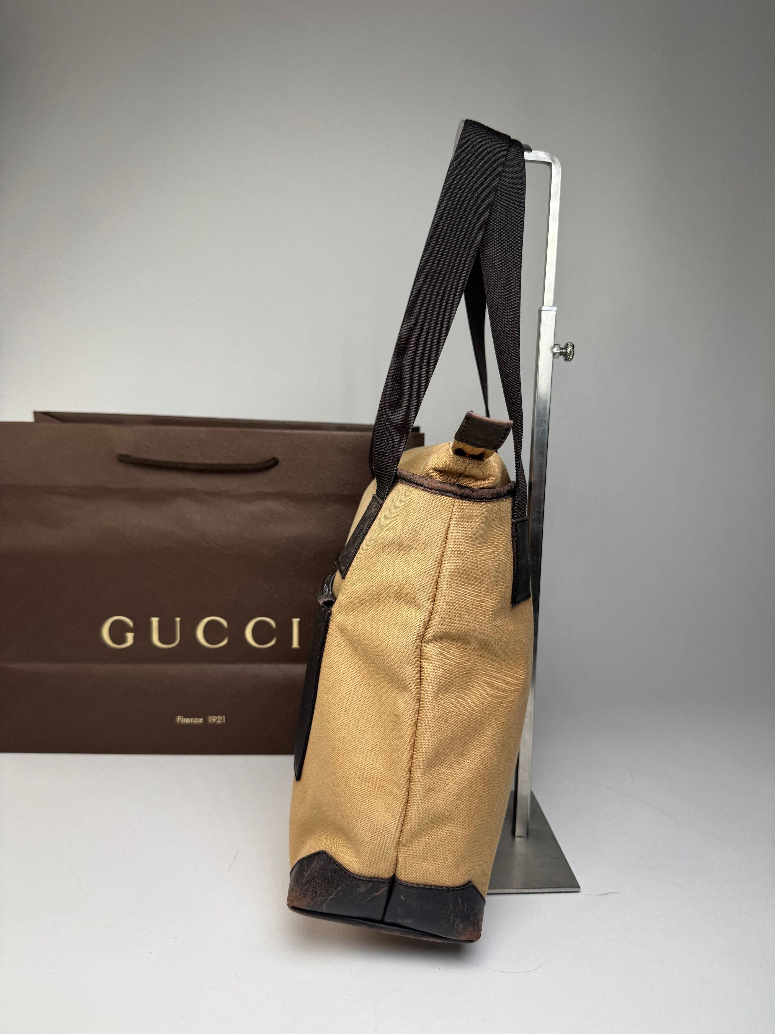 Gucci Vintage Canvas/Leather Handbag Camel Brown Size ONE SIZE - 6 Thumbnail