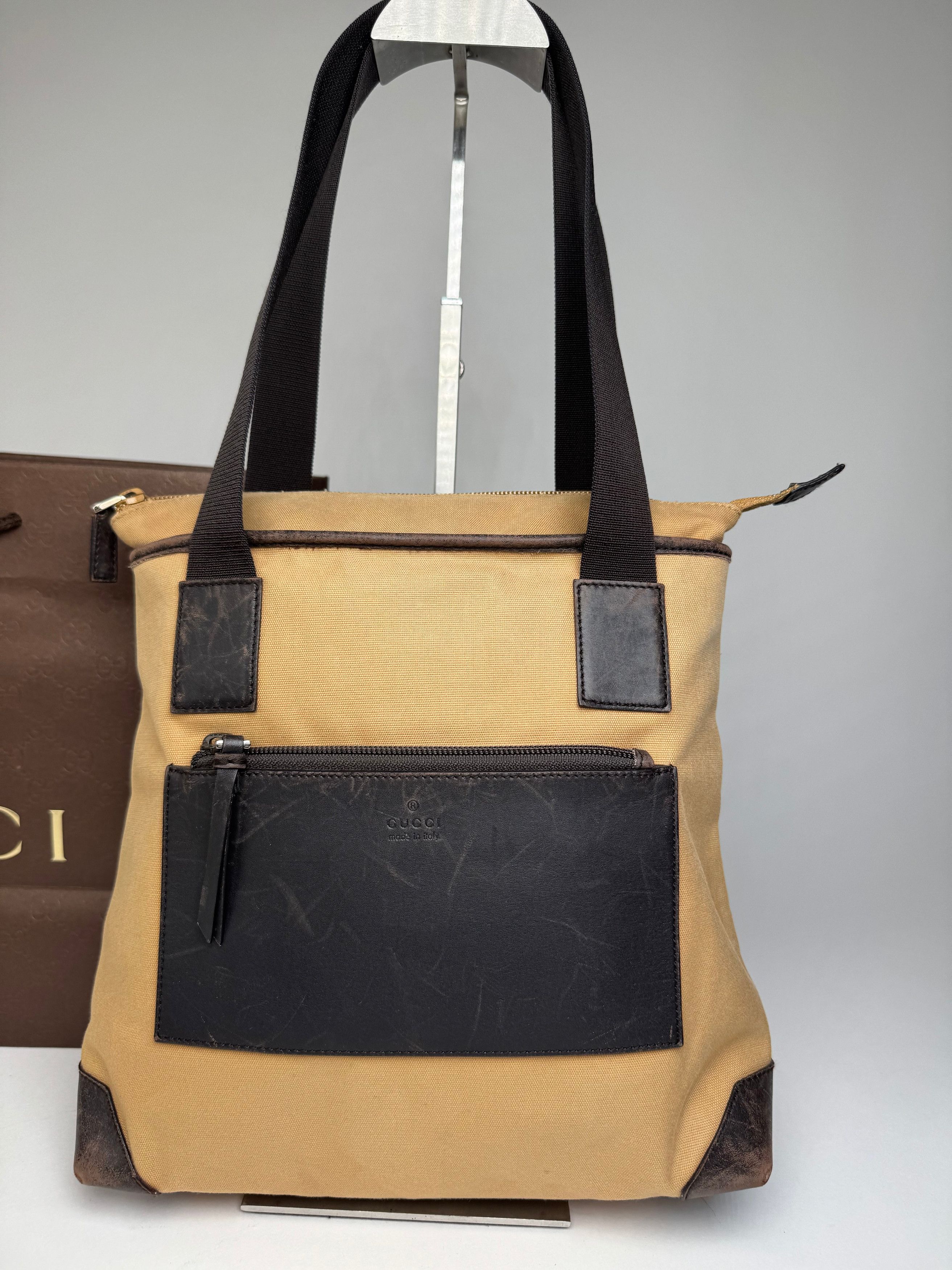 Gucci Vintage Canvas/Leather Handbag Camel Brown Size ONE SIZE - 12 Thumbnail