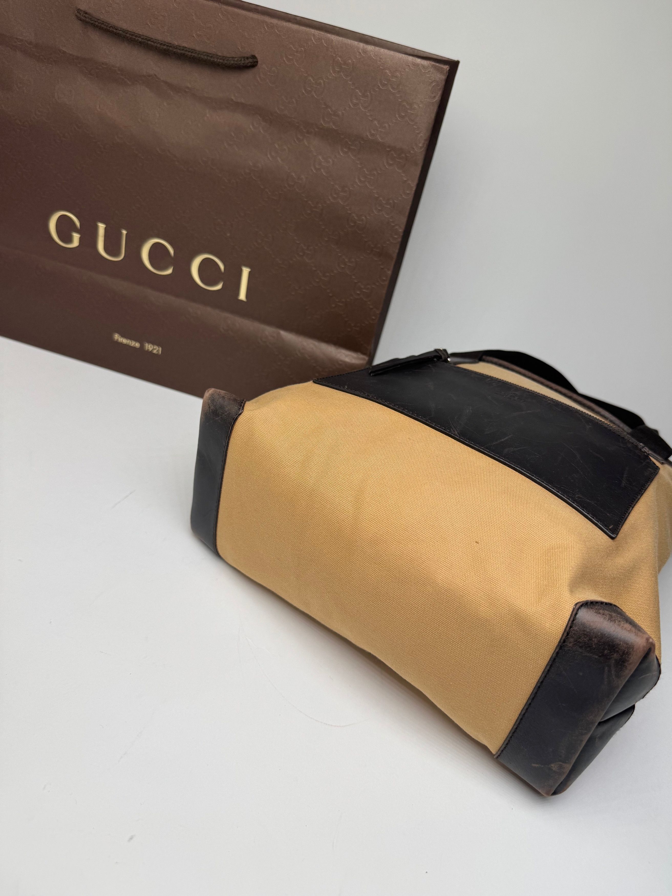 Gucci Vintage Canvas/Leather Handbag Camel Brown Size ONE SIZE - 11 Thumbnail