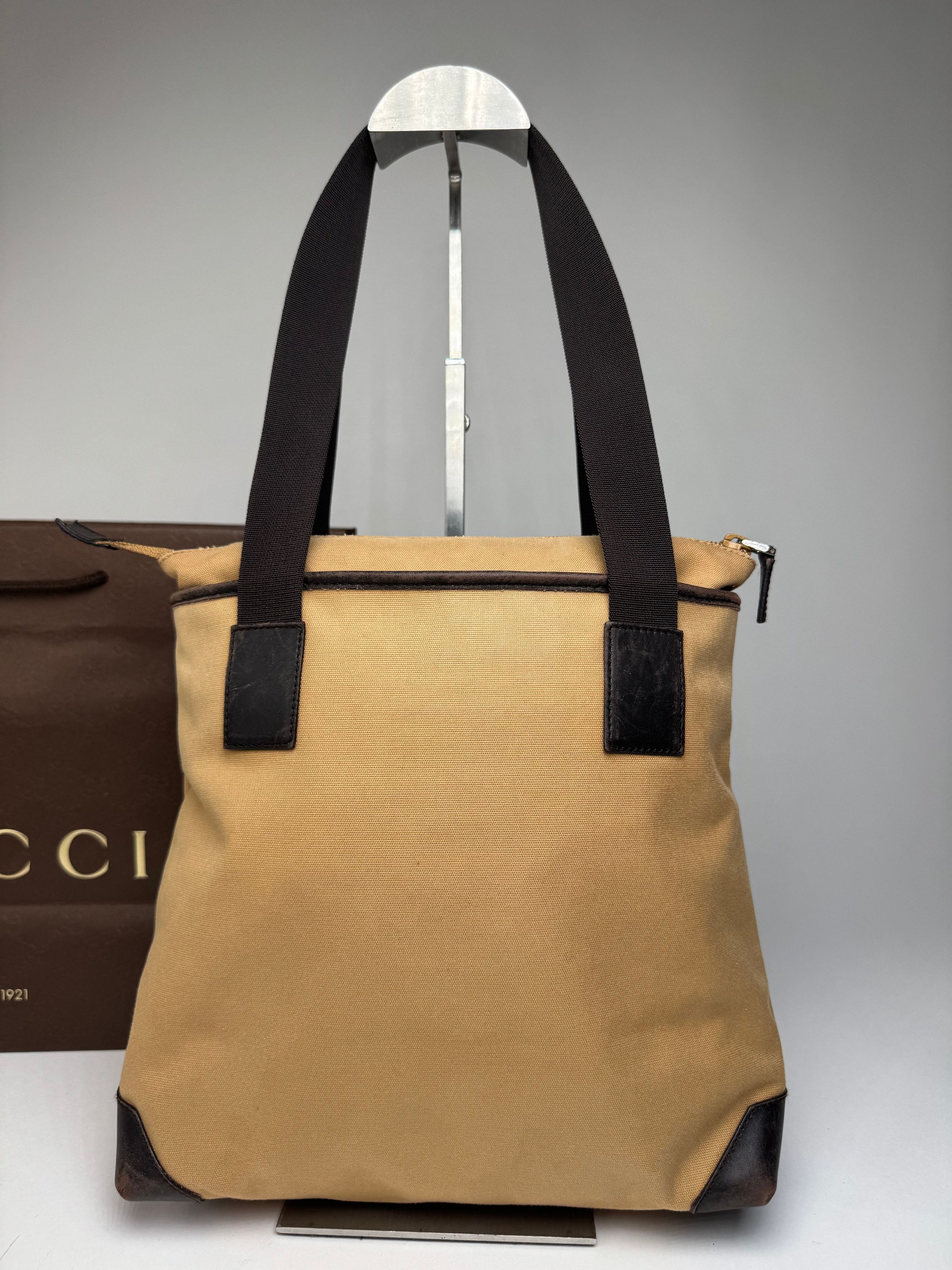 Gucci Vintage Canvas/Leather Handbag Camel Brown Size ONE SIZE - 13 Thumbnail