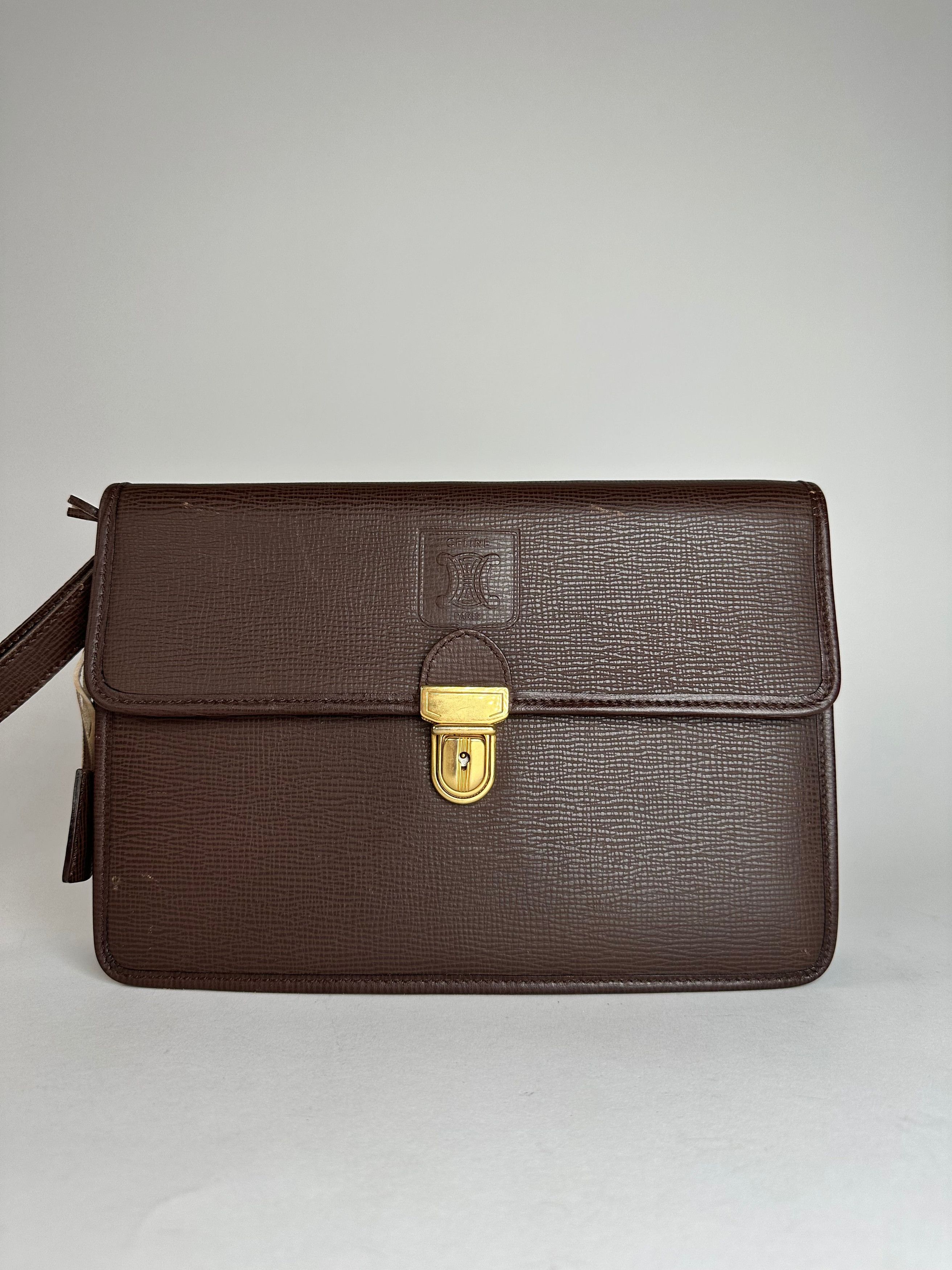 Celine Vintage Paris Leather Clutch Brown With Lock Size ONE SIZE - 9 Thumbnail