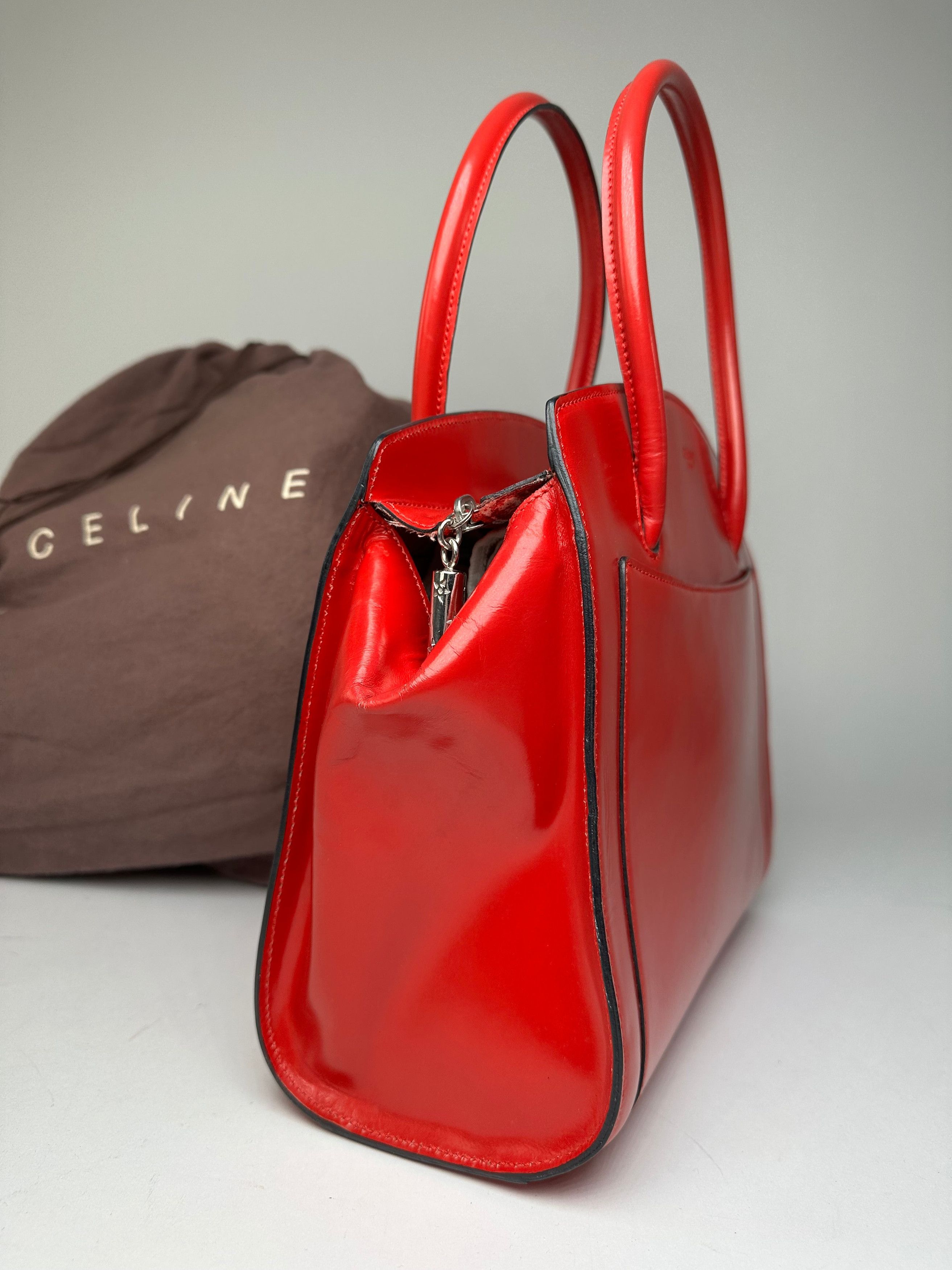 Celine Vintage Paris Patent Leather Handbag Red Size ONE SIZE - 8 Thumbnail