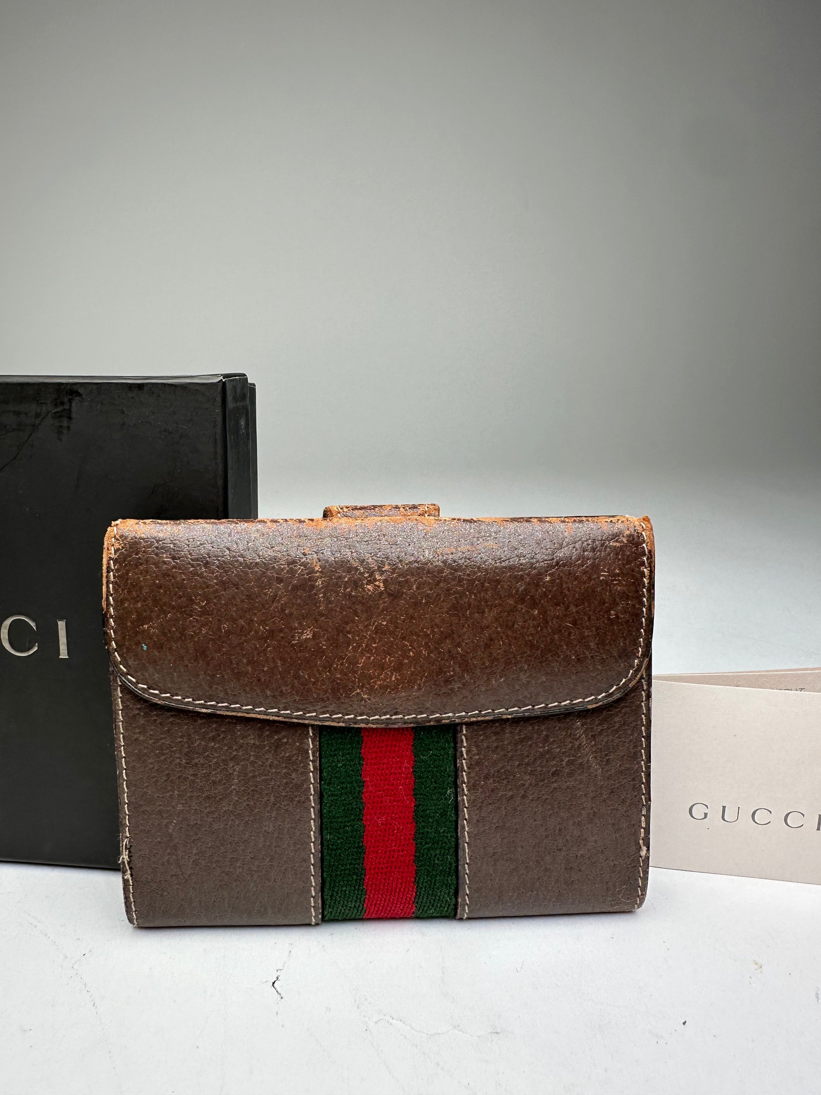 Gucci Vintage Leather Wallet Brown Size ONE SIZE - 12 Thumbnail