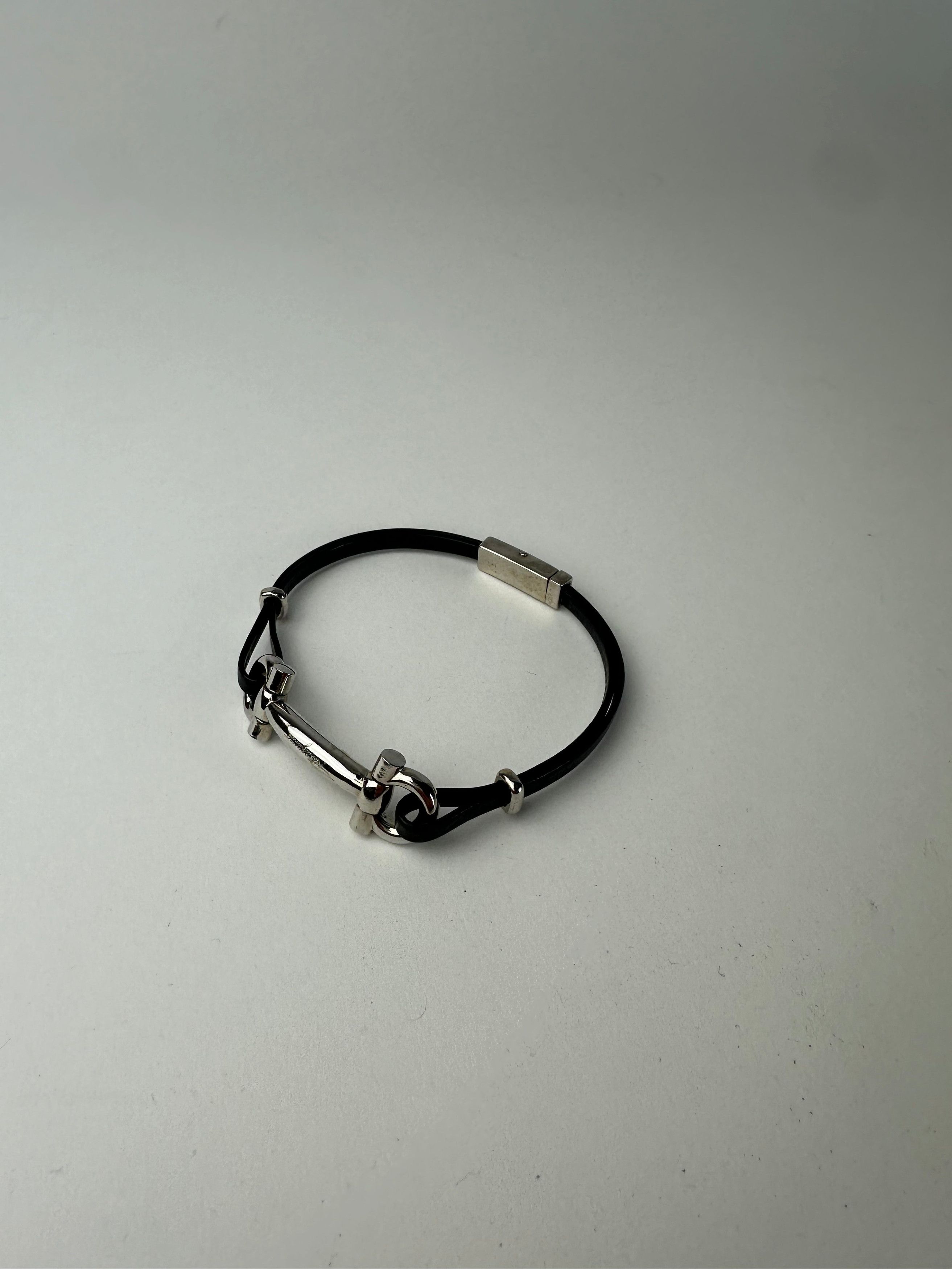 Salvatore Ferragamo Vintage Leather Steel Bracelet Black Silver Size ONE SIZE - 9 Thumbnail