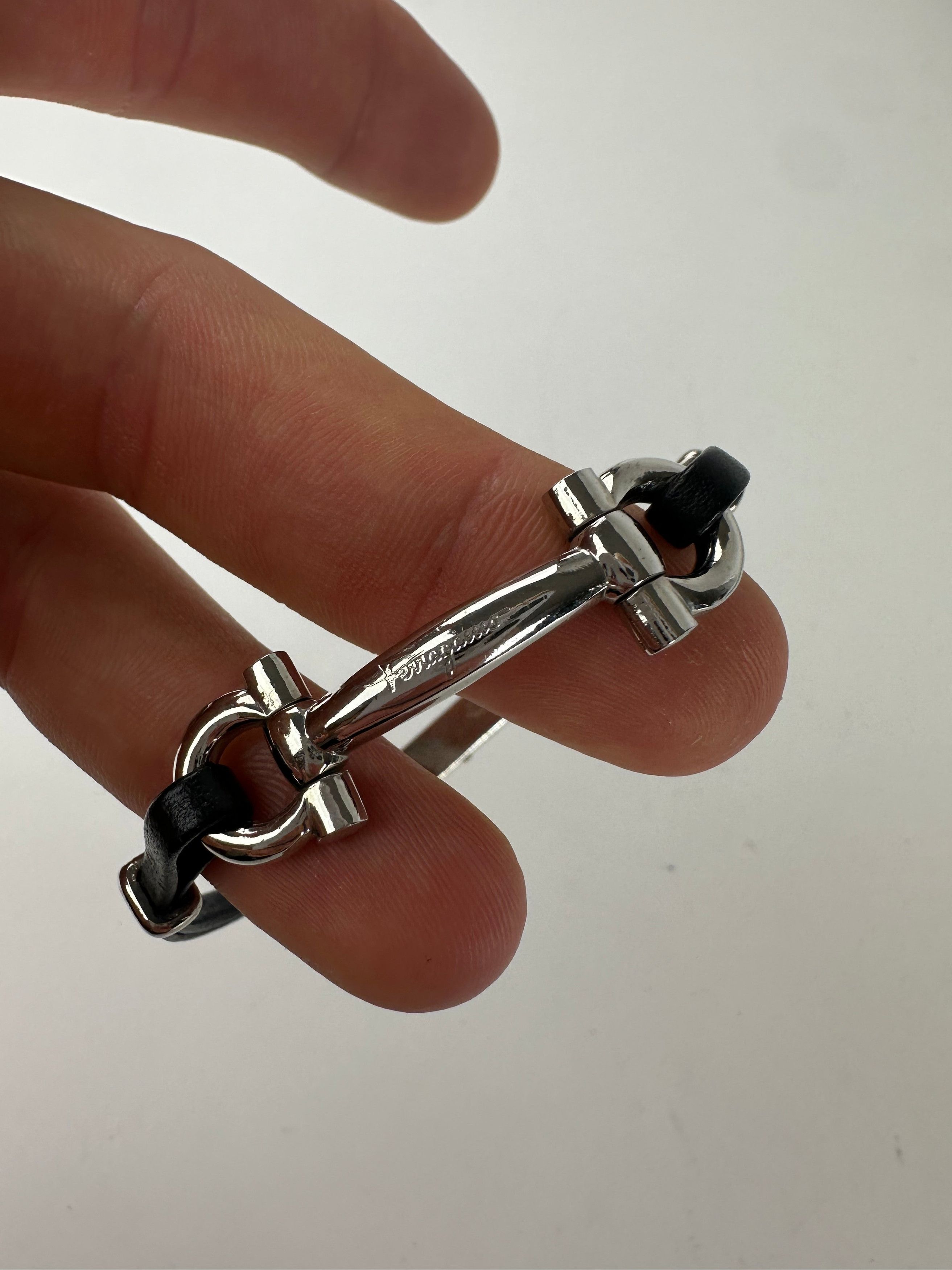 Salvatore Ferragamo Vintage Leather Steel Bracelet Black Silver Size ONE SIZE - 2 Thumbnail