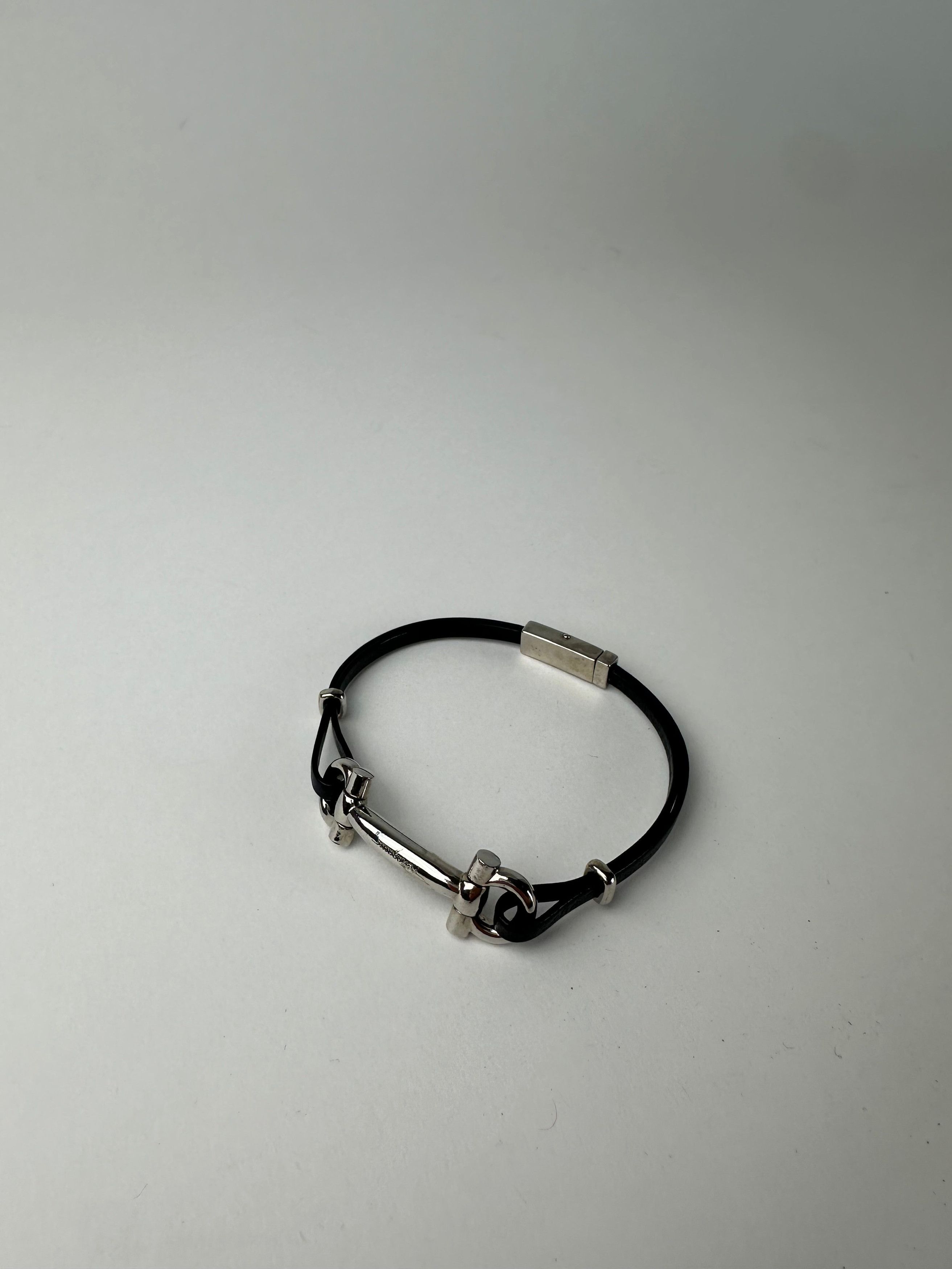 Salvatore Ferragamo Vintage Leather Steel Bracelet Black Silver Size ONE SIZE - 6 Thumbnail