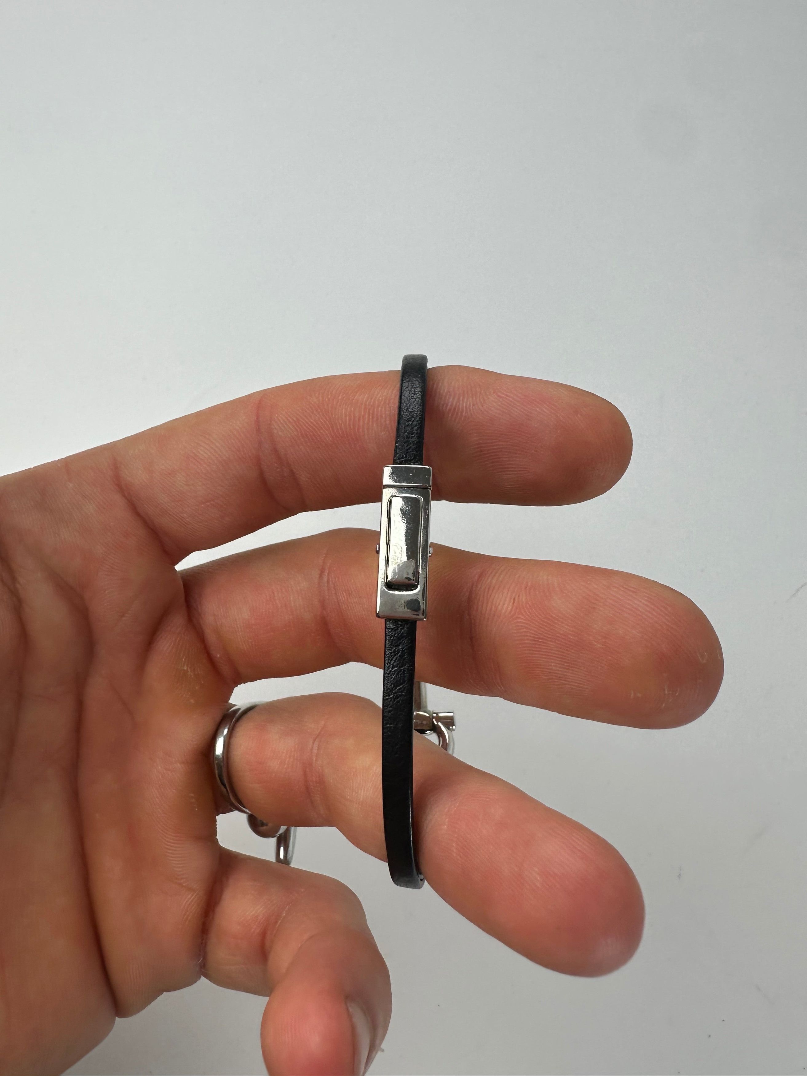Salvatore Ferragamo Vintage Leather Steel Bracelet Black Silver Size ONE SIZE - 5 Thumbnail