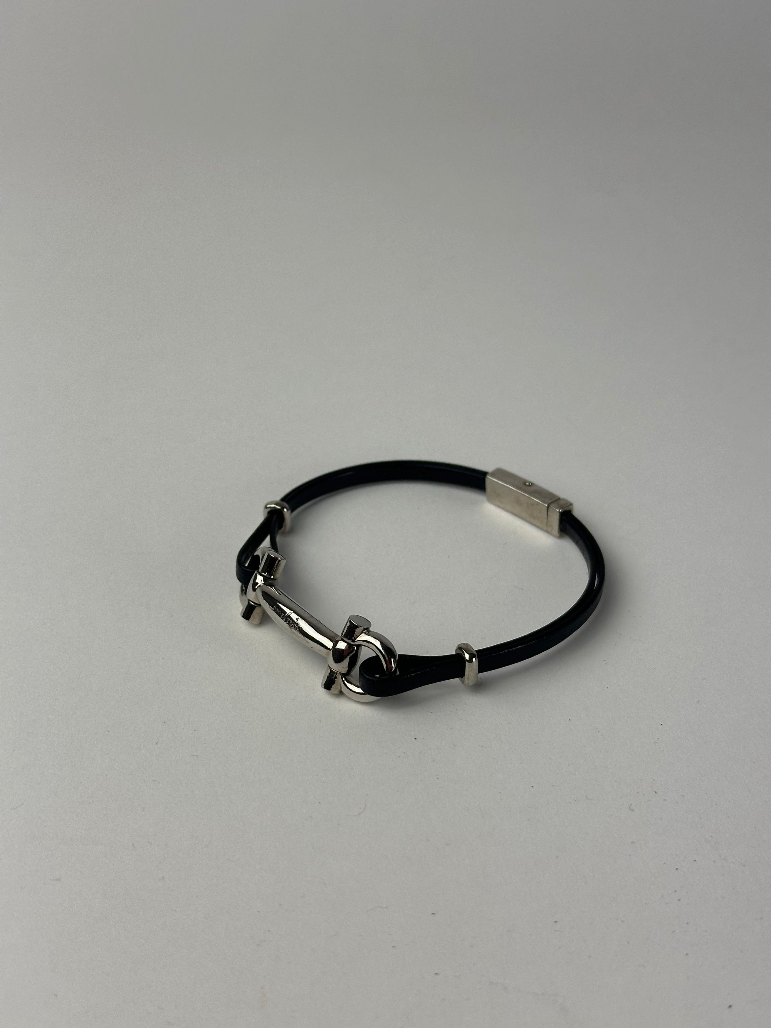 Salvatore Ferragamo Vintage Leather Steel Bracelet Black Silver Size ONE SIZE - 3 Thumbnail