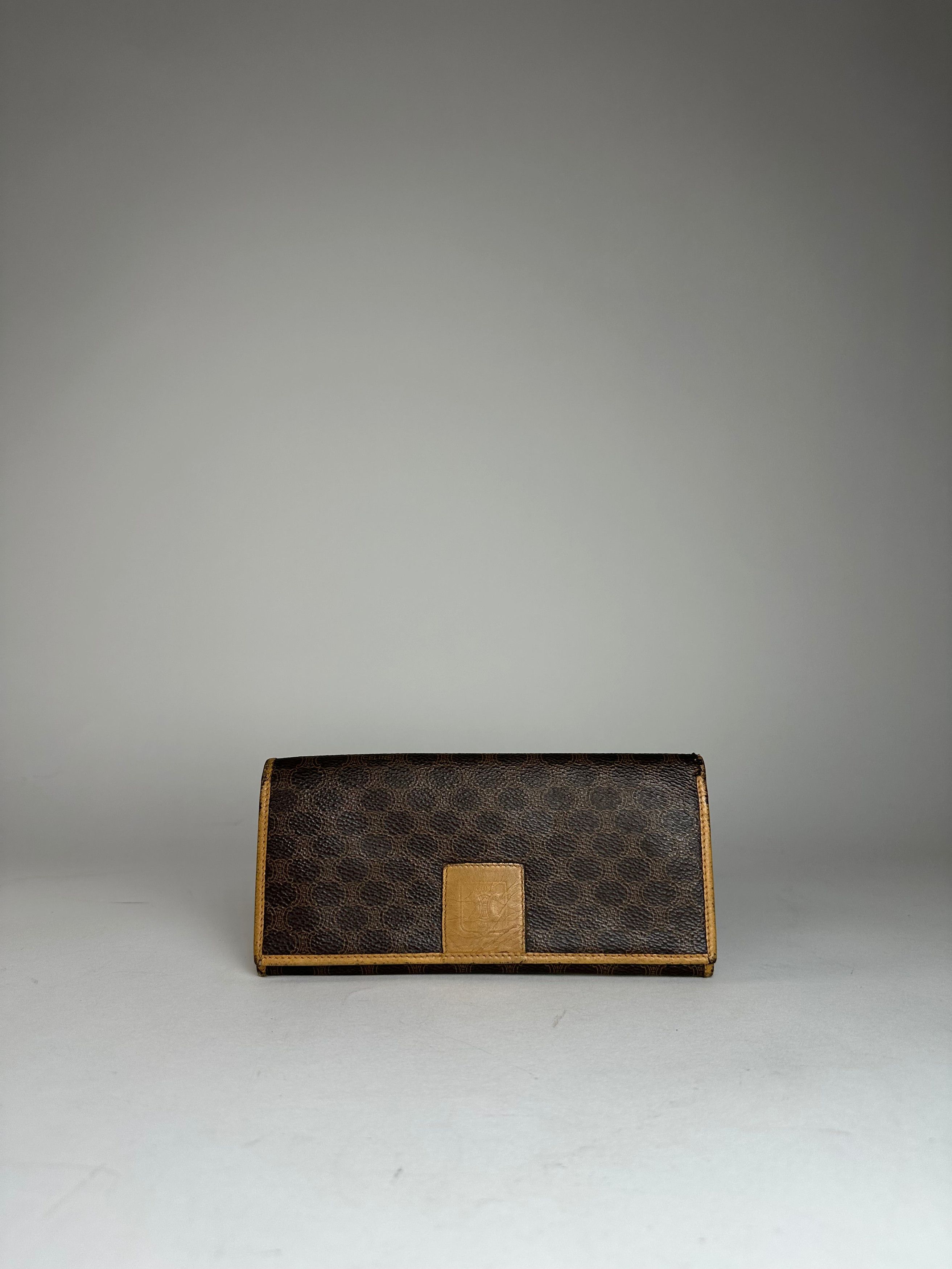Celine Vintage Paris Triomphe Monogram Leather Long Wallet Brown Size ONE SIZE - 8 Thumbnail