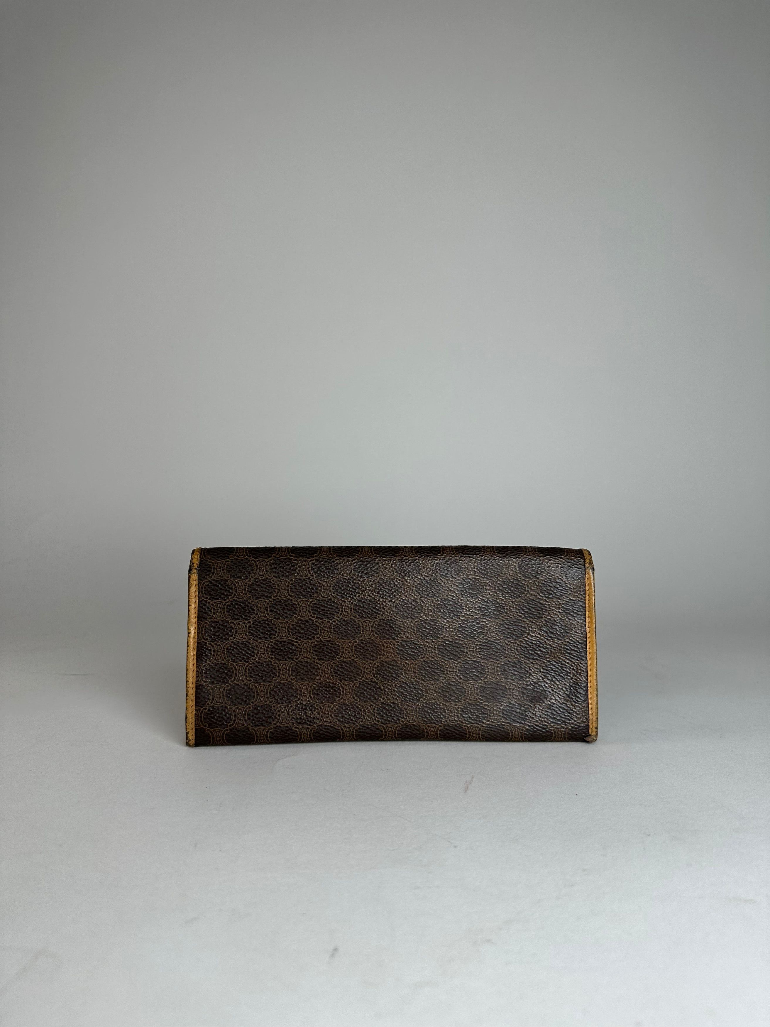 Celine Vintage Paris Triomphe Monogram Leather Long Wallet Brown Size ONE SIZE - 9 Thumbnail