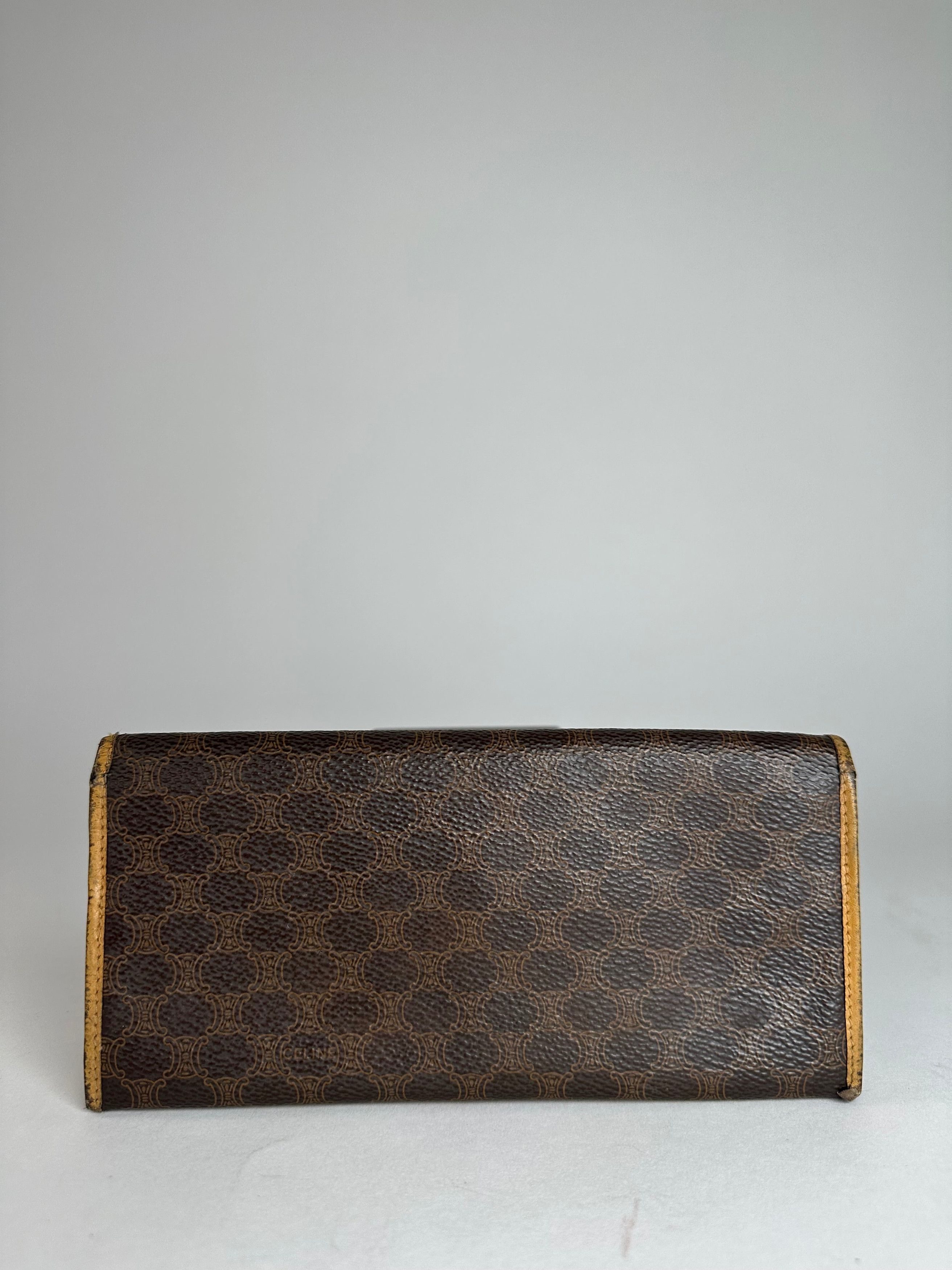 Celine Vintage Paris Triomphe Monogram Leather Long Wallet Brown Size ONE SIZE - 2 Thumbnail