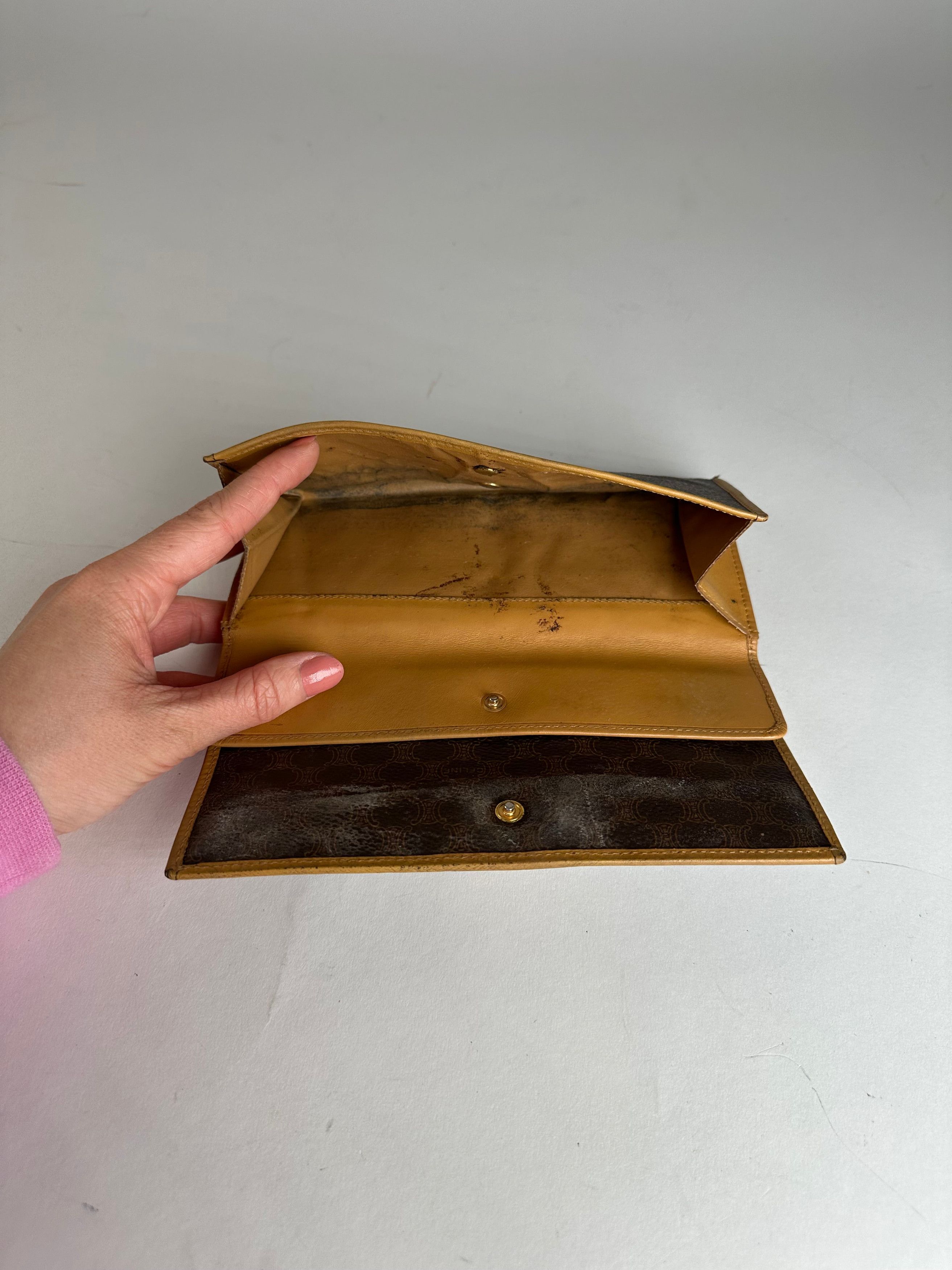 Celine Vintage Paris Triomphe Monogram Leather Long Wallet Brown Size ONE SIZE - 4 Thumbnail