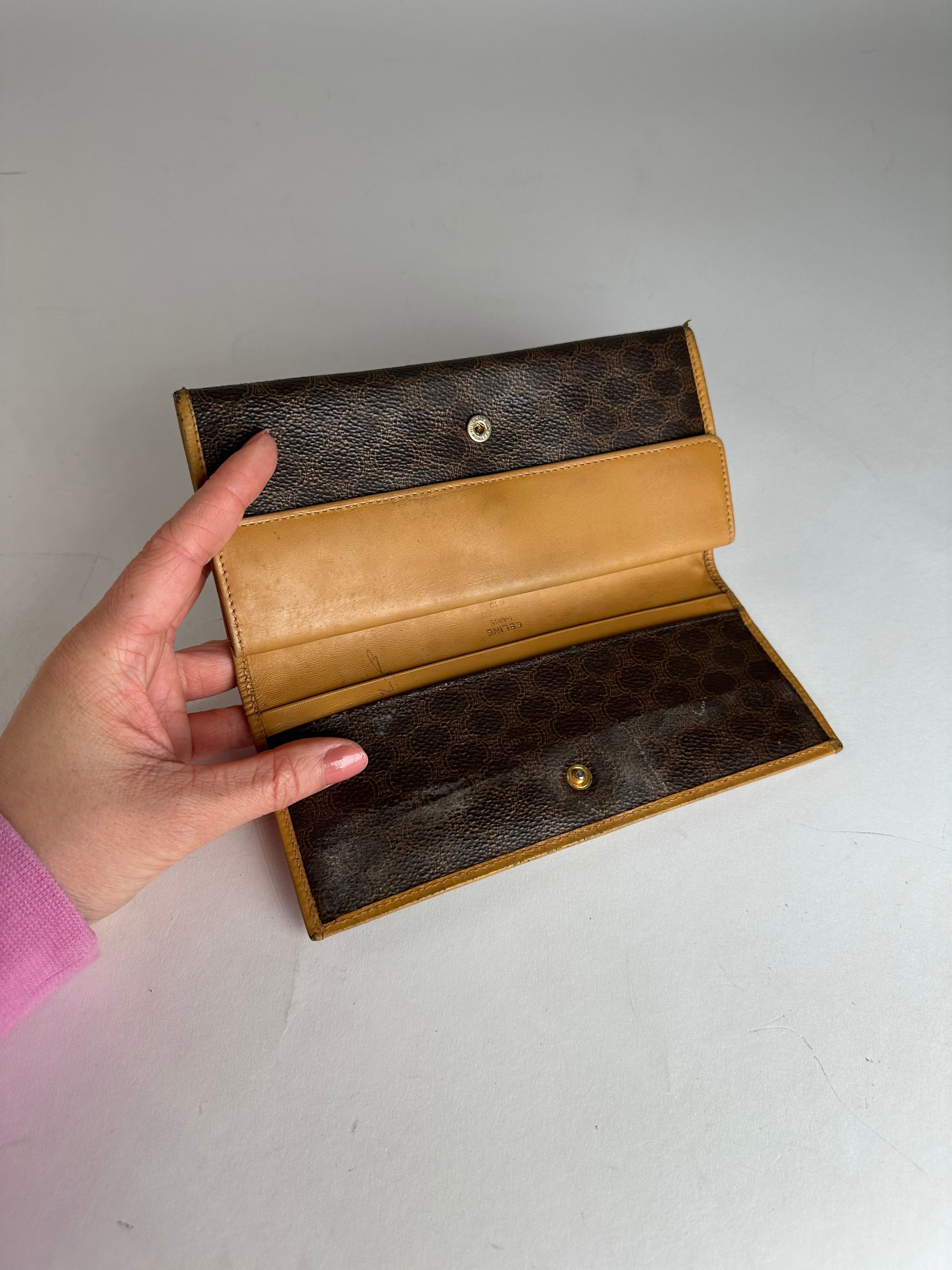 Celine Vintage Paris Triomphe Monogram Leather Long Wallet Brown Size ONE SIZE - 3 Thumbnail