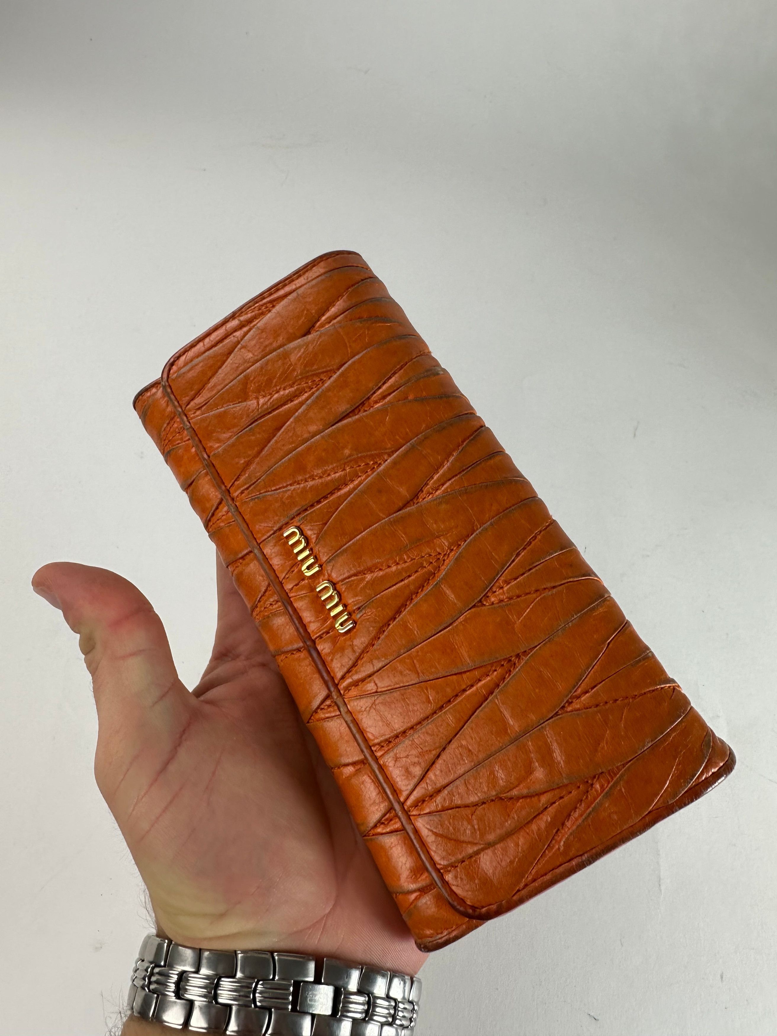 Miu Miu Vintage Metallasse Leather Wallet Long Orange Size ONE SIZE - 3 Thumbnail