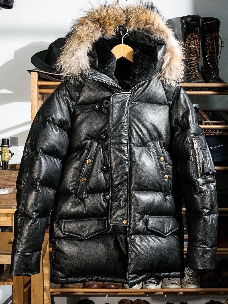 Simons REAL SIMONS Leather Down Jacket N3B Size US XL / EU 56 / 4 - 2 Thumbnail