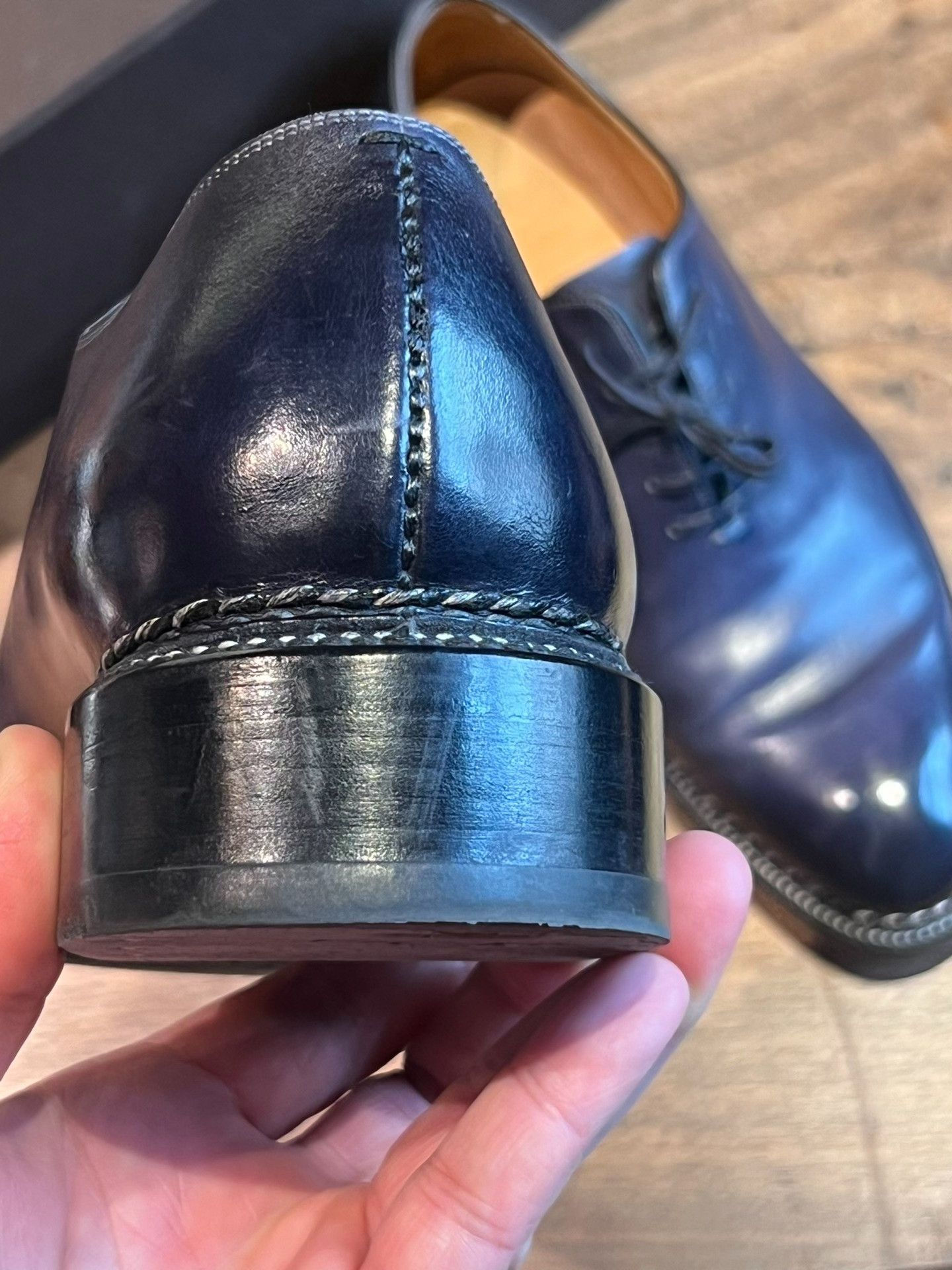 lot78 Handmade Oxford Shoes Black Blue Leather Size US 8.5 / EU 41-42 - 4 Thumbnail