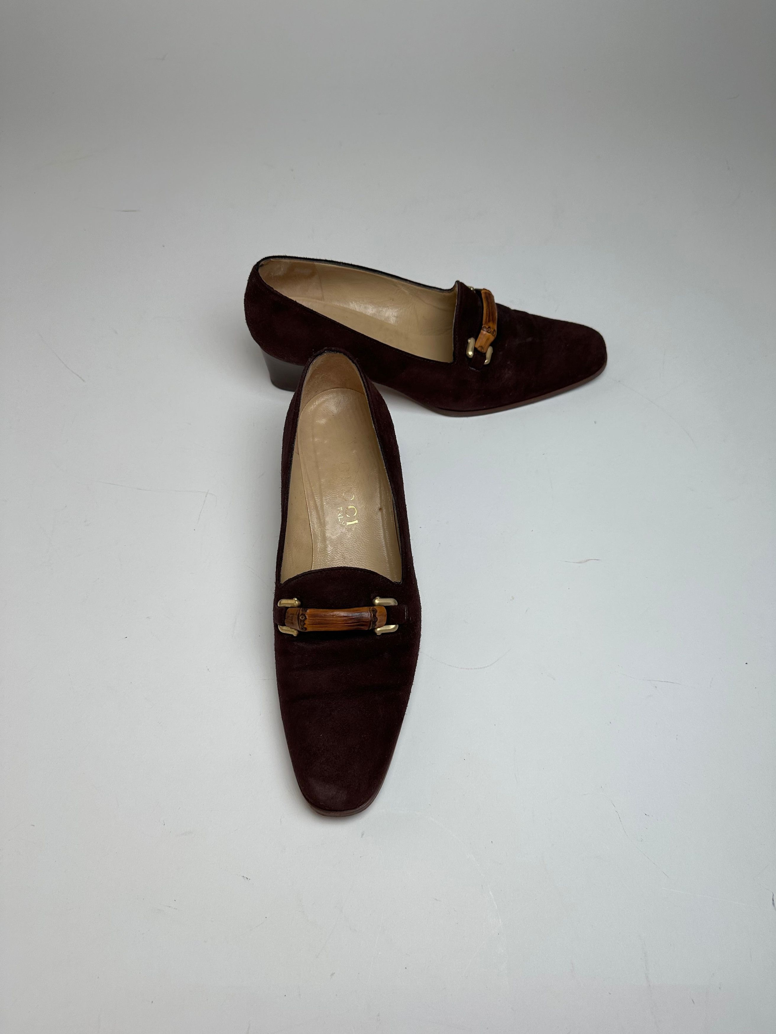 Vintage Suede Bamboo Pumps Brown EU36C