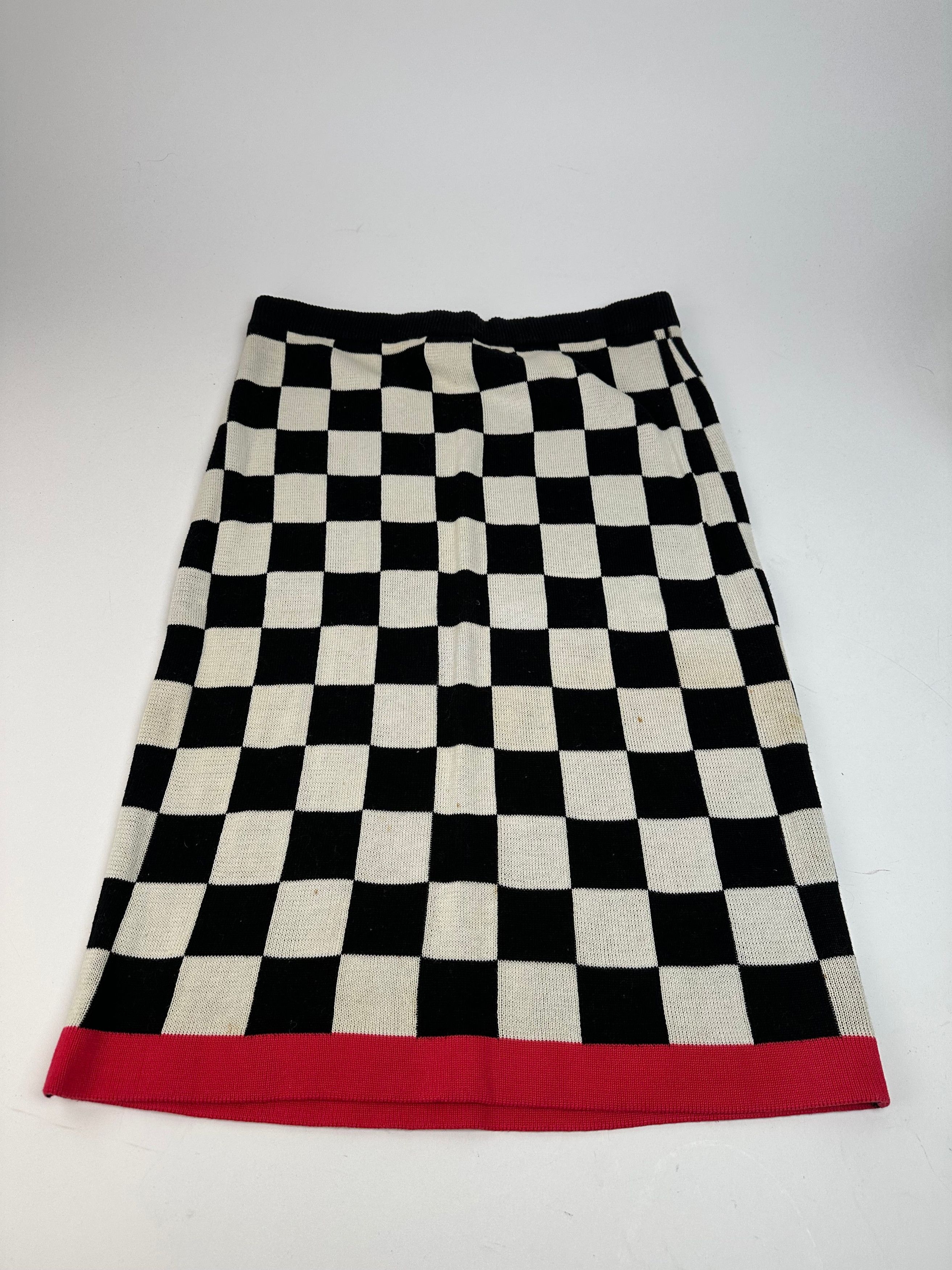 Celine Vintage Paris Chess Emblossed Skirt Black White 40/L Size 34" / US 12 / IT 48 - 11 Thumbnail