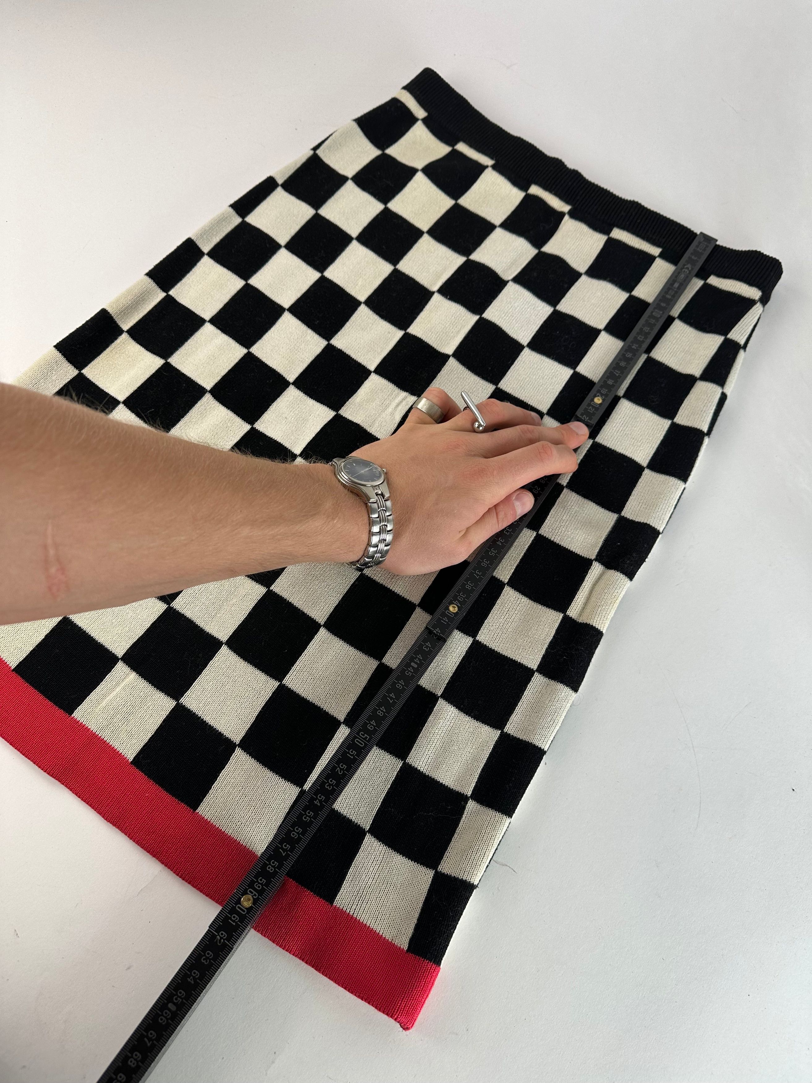 Celine Vintage Paris Chess Emblossed Skirt Black White 40/L Size 34" / US 12 / IT 48 - 7 Thumbnail
